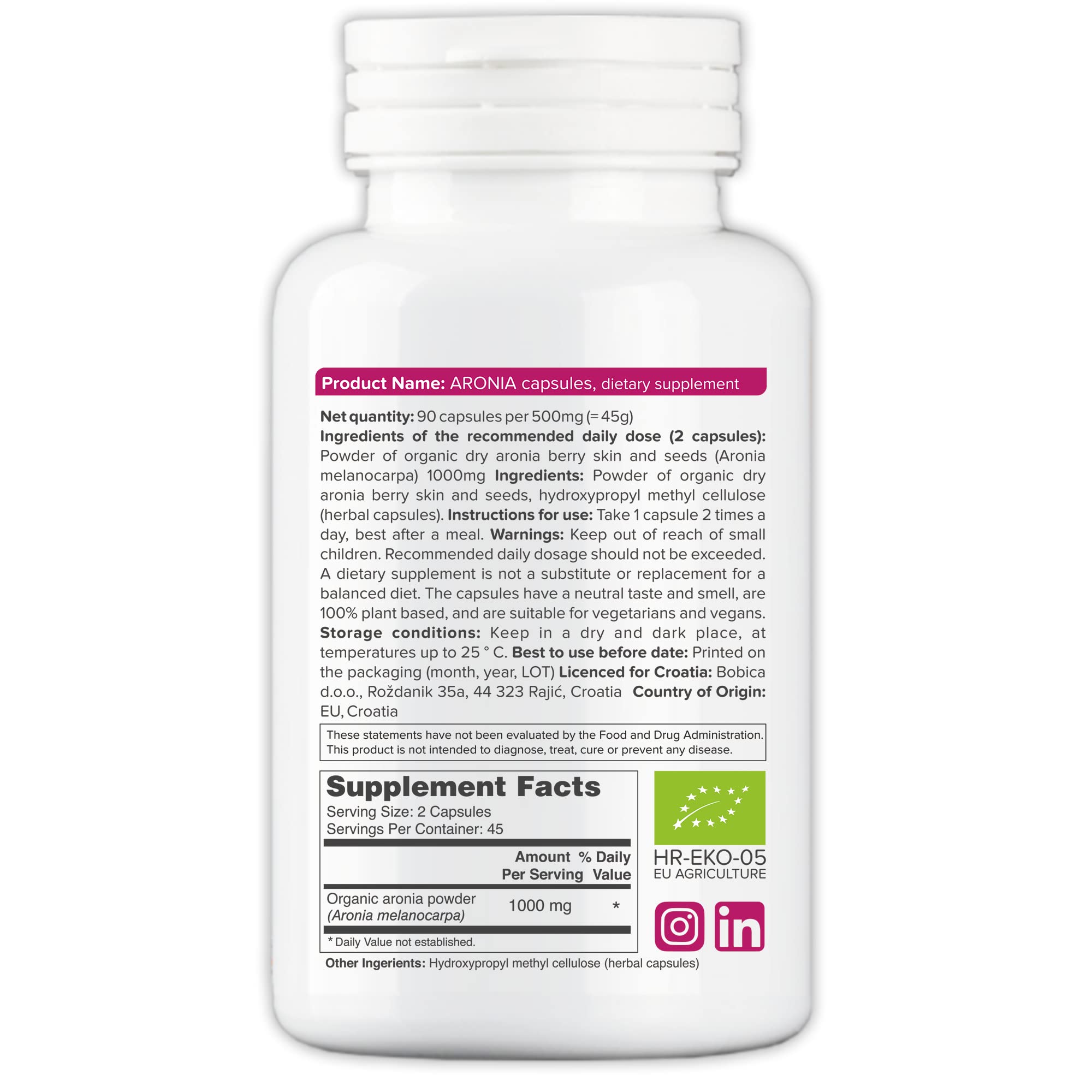 b Organic Aronia Berry Capsules side view