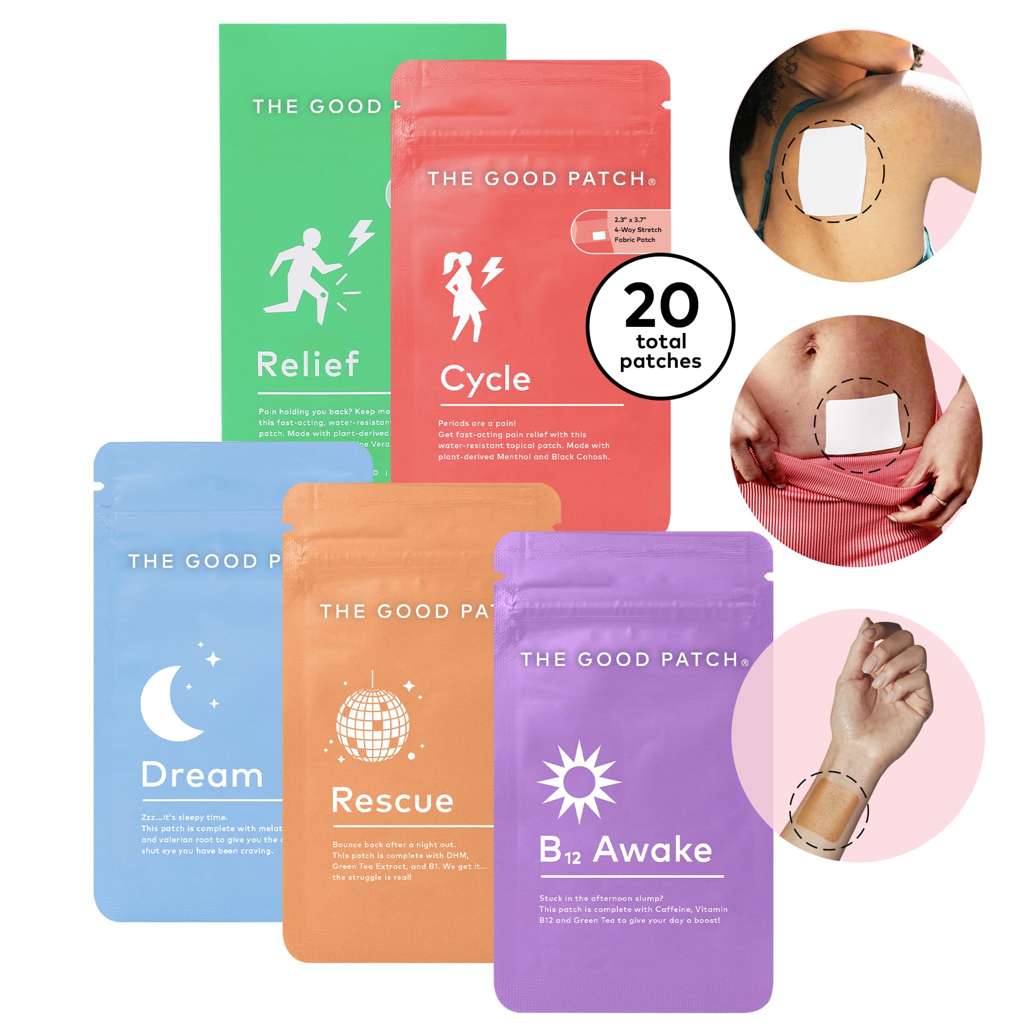 B12 AWAKE patch from The Good Patch, showing caffeine and B12 ingredients