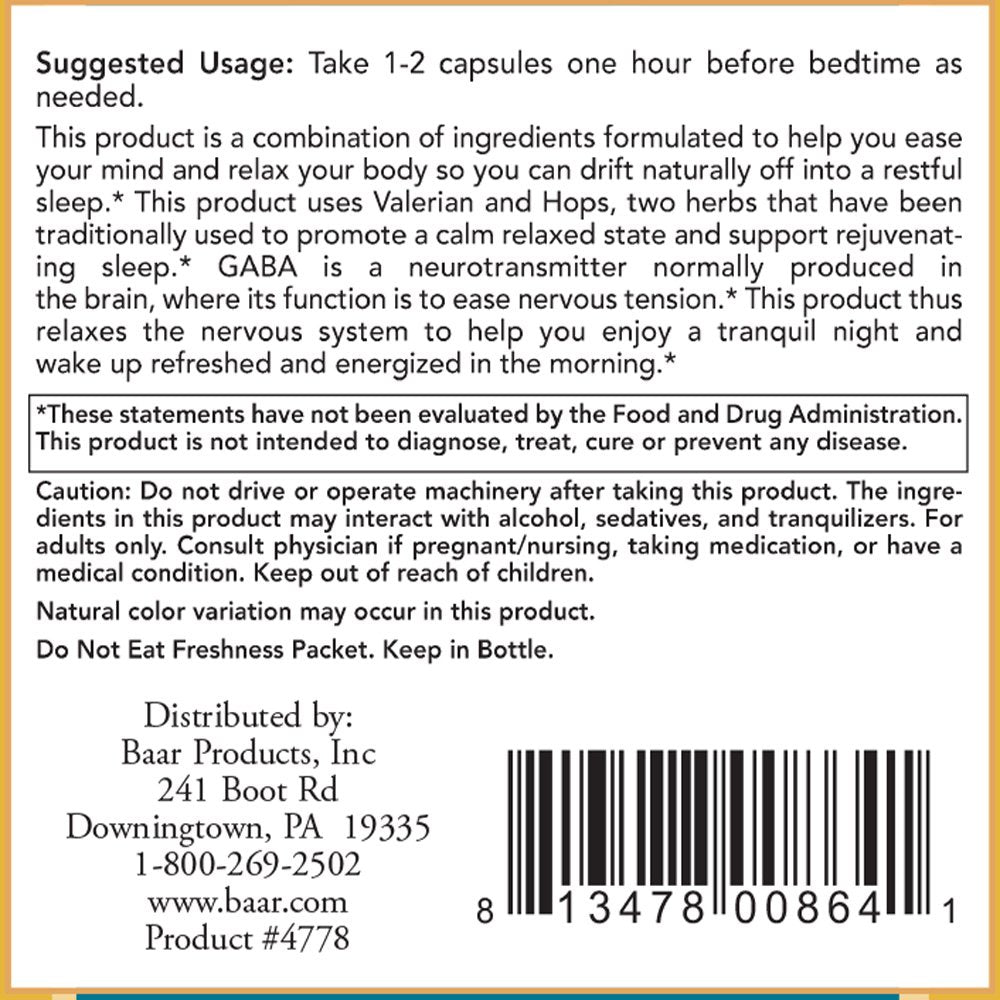 Baar Dozy-Doze 90 Veg Capsules bottle with label