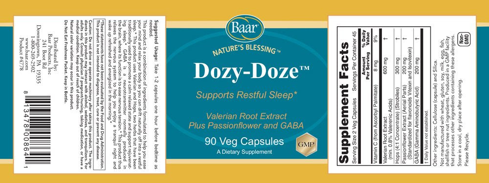 Baar Dozy-Doze 90 Veg Capsules side view