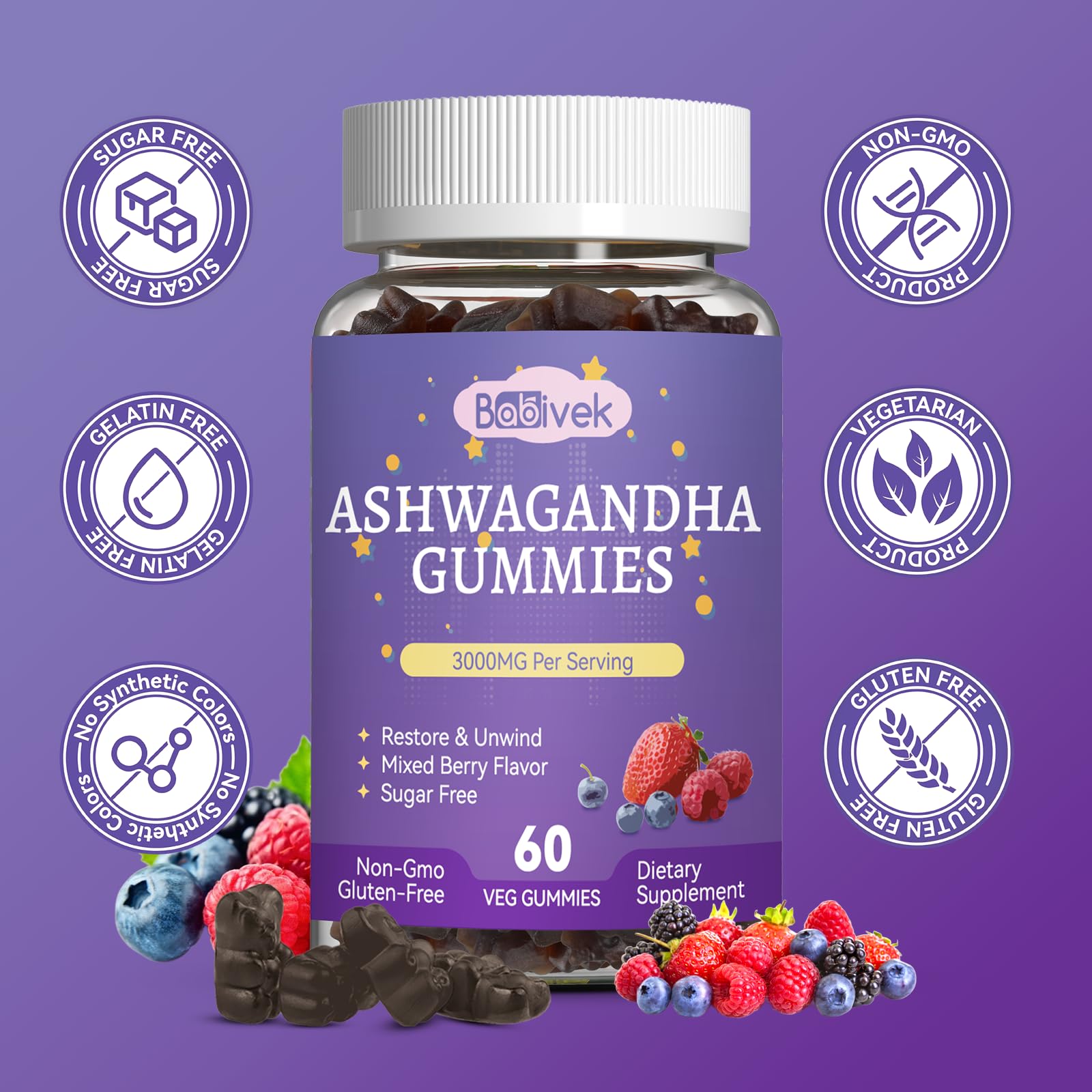 Babivek Ashwagandha Gummies 3000mg close-up of gummies