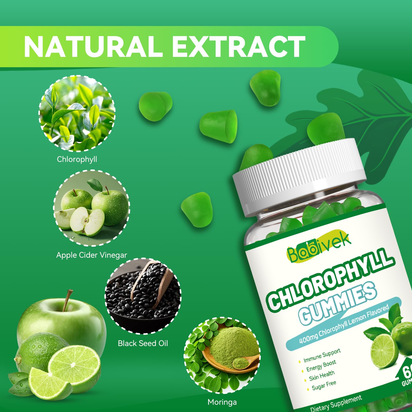 Babivek Chlorophyll Gummies 400mg side view of packaging