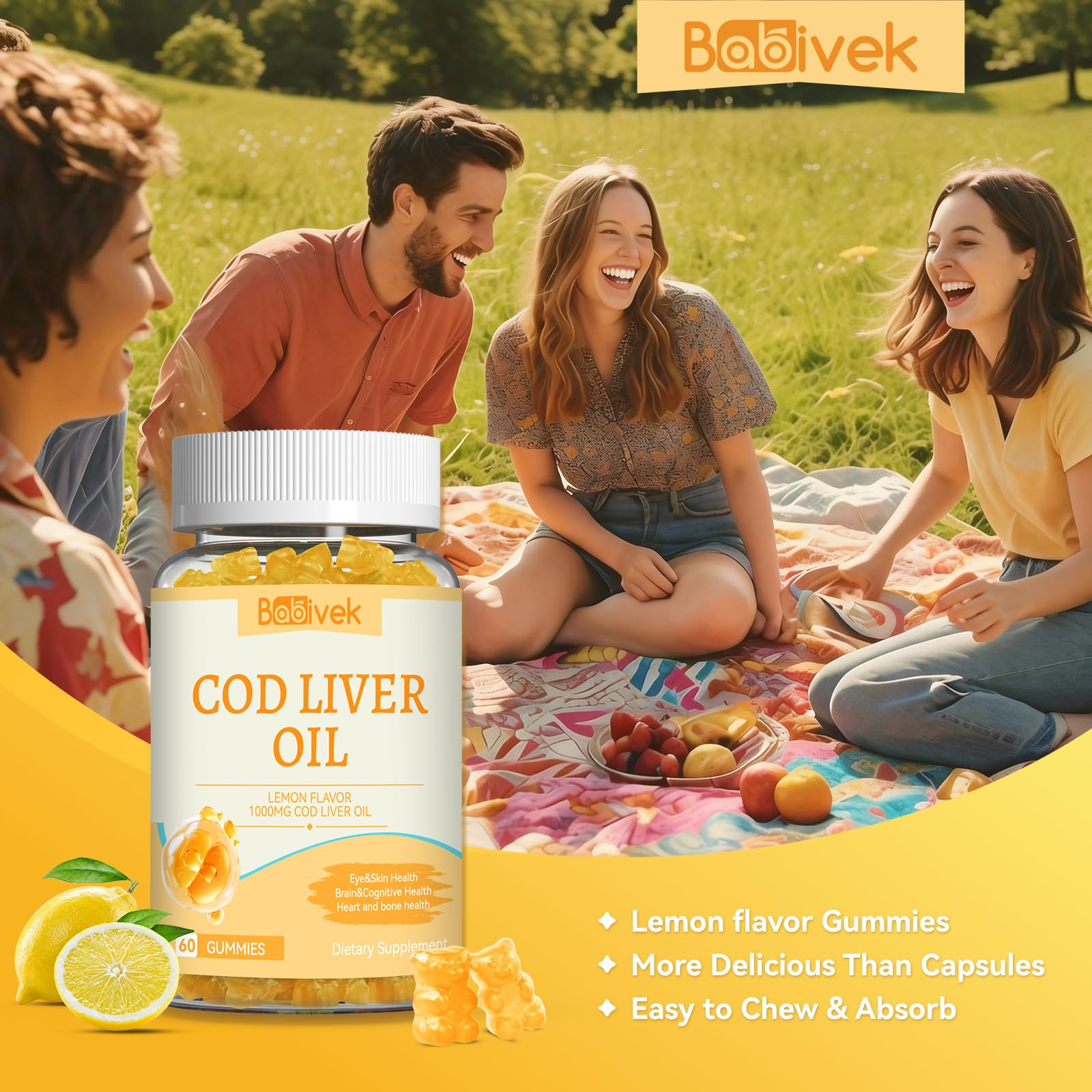 Babivek Cod Liver Oil Gummies in a glass jar