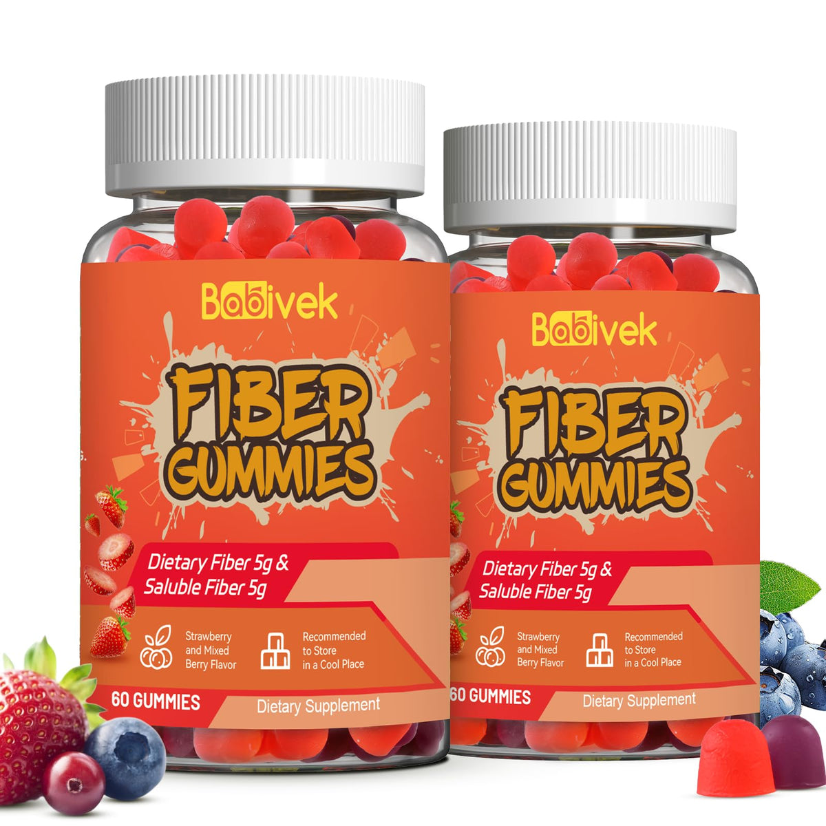 Babivek Dietary Fiber Gummies front view, showing packaging