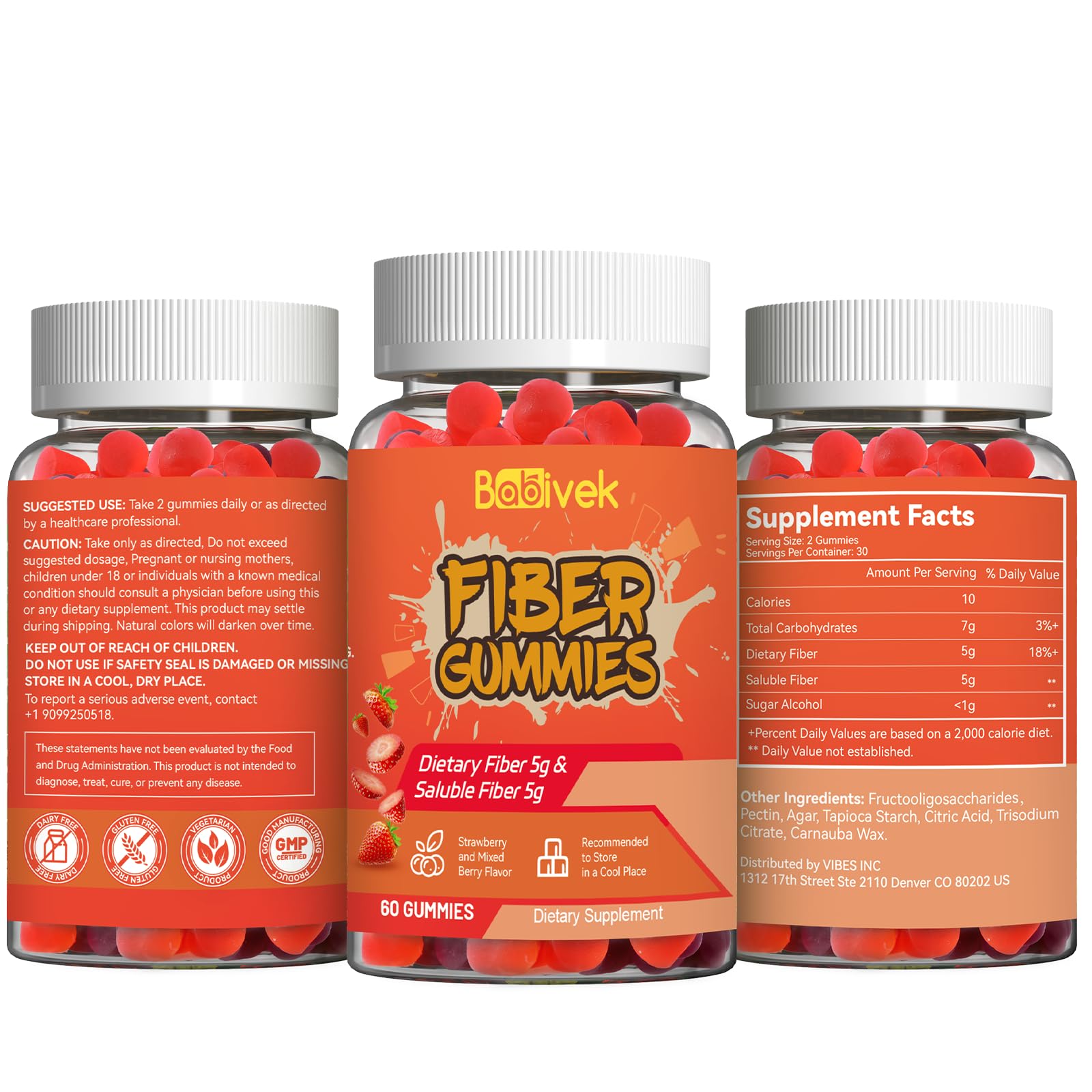 Babivek Dietary Fiber Gummies ingredients list on the packaging