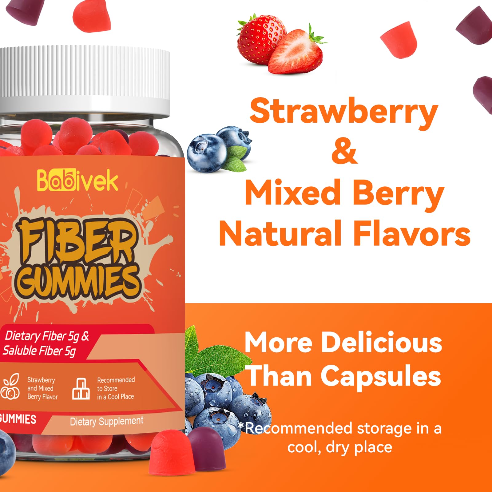 Babivek Dietary Fiber Gummies on a wooden table, lifestyle shot