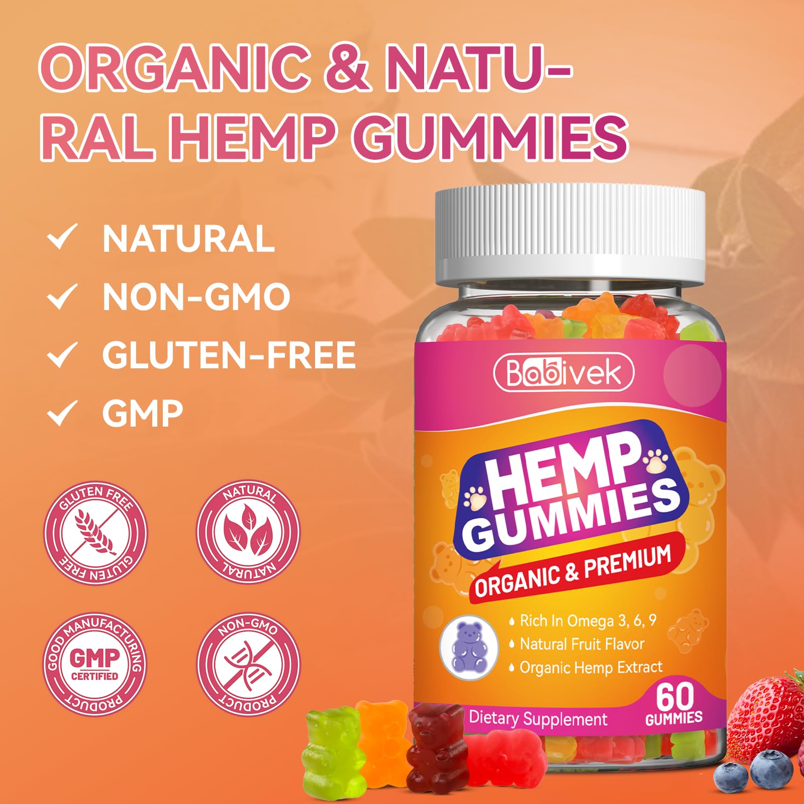 Babivek Hemp Oil Gummies on a wooden table