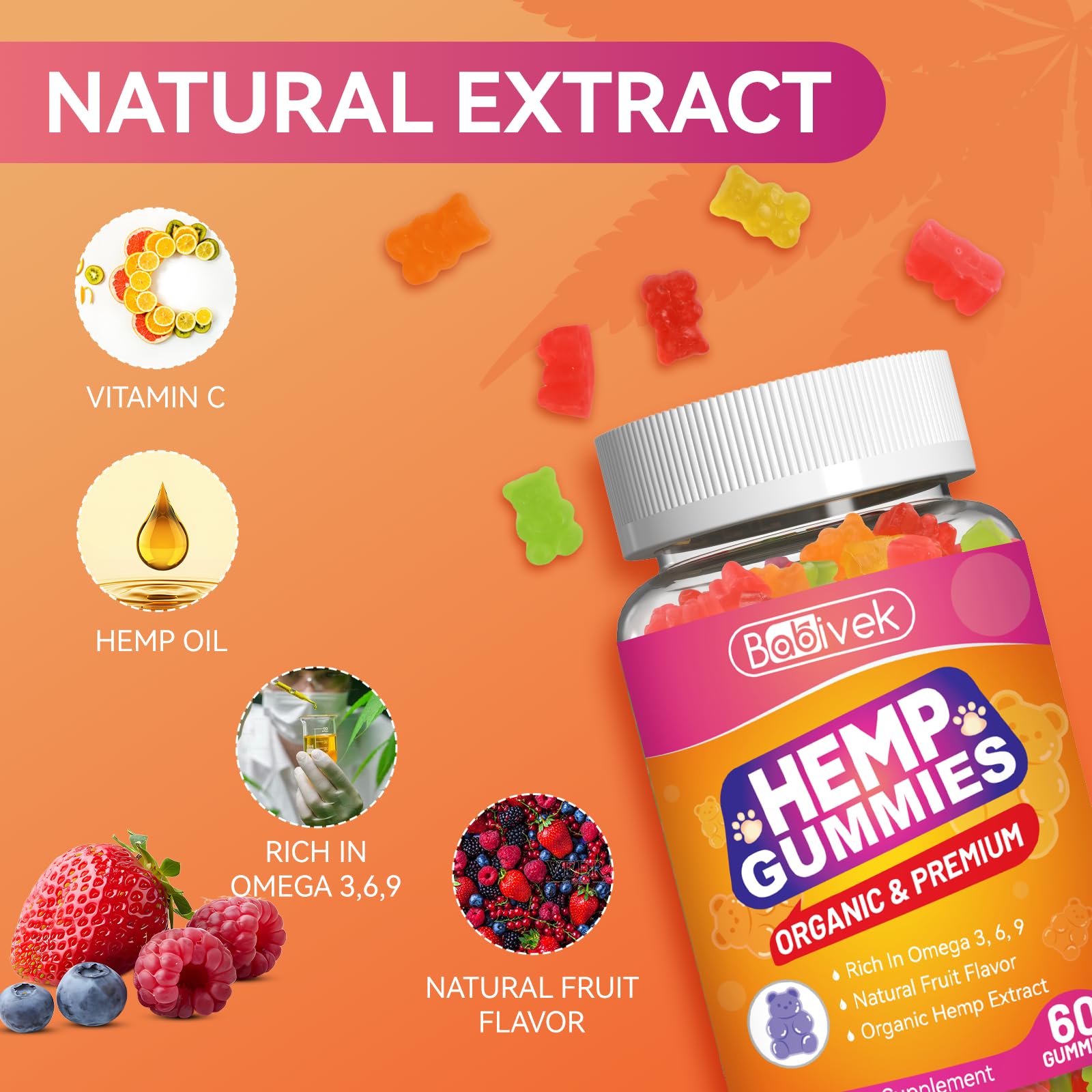 Babivek Hemp Oil Gummies showing soft gummy texture