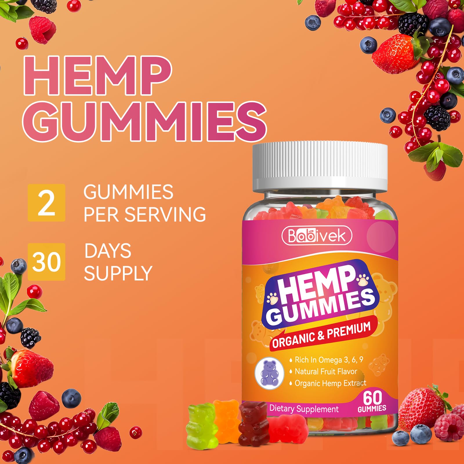 Babivek Hemp Oil Gummies with a measuring spoon for dosage