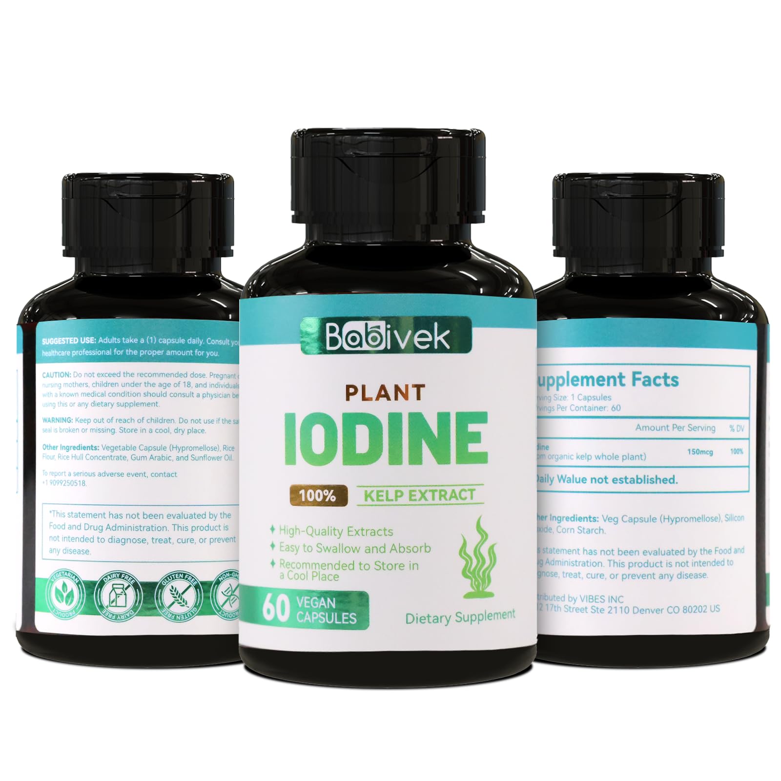 Babivek Iodine Supplement bottle with sea kelp background