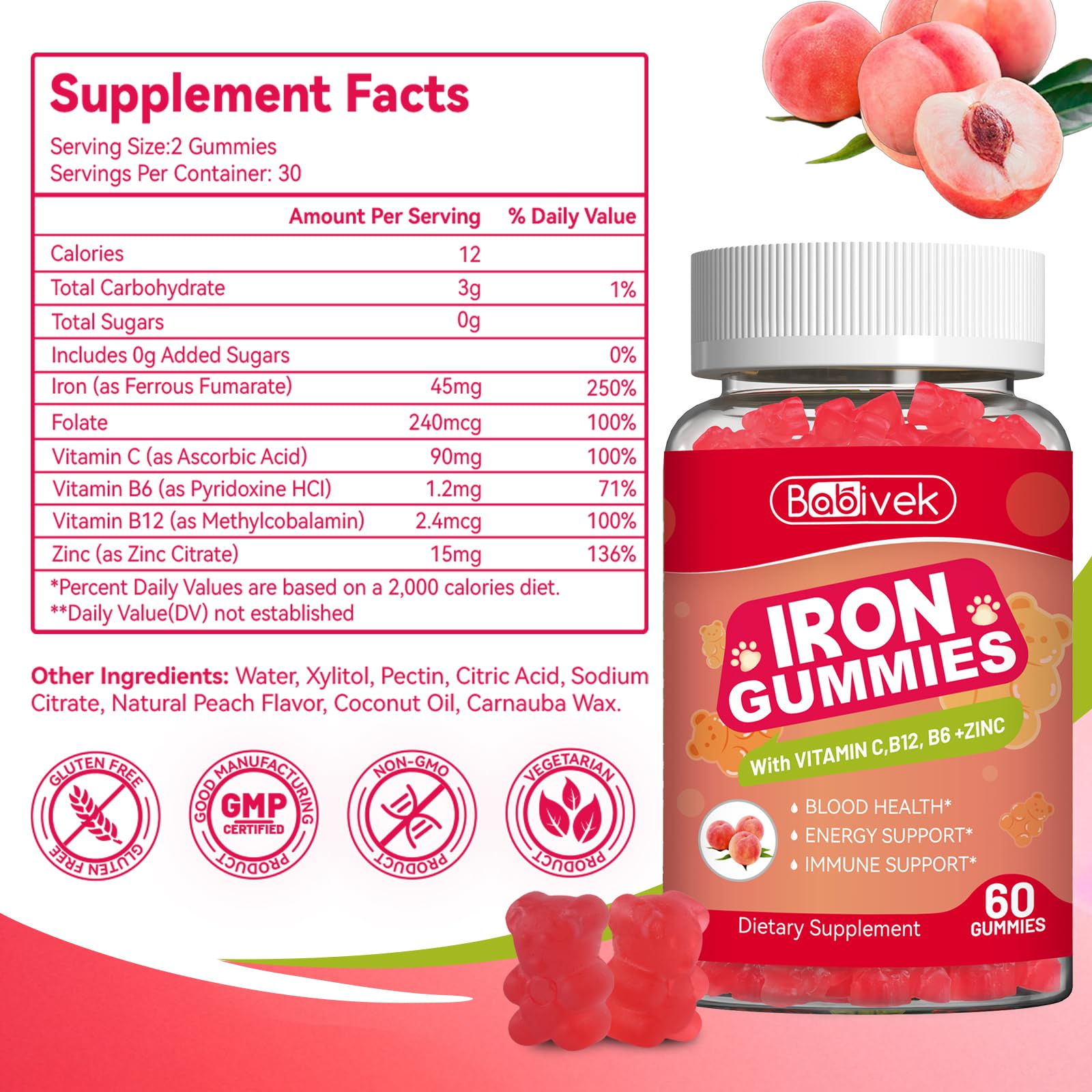Babivek Iron Gummies packaging side view