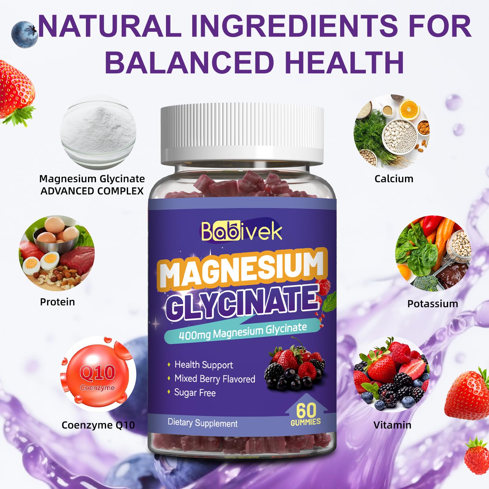 Babivek Magnesium Glycinate Gummies bottle side view