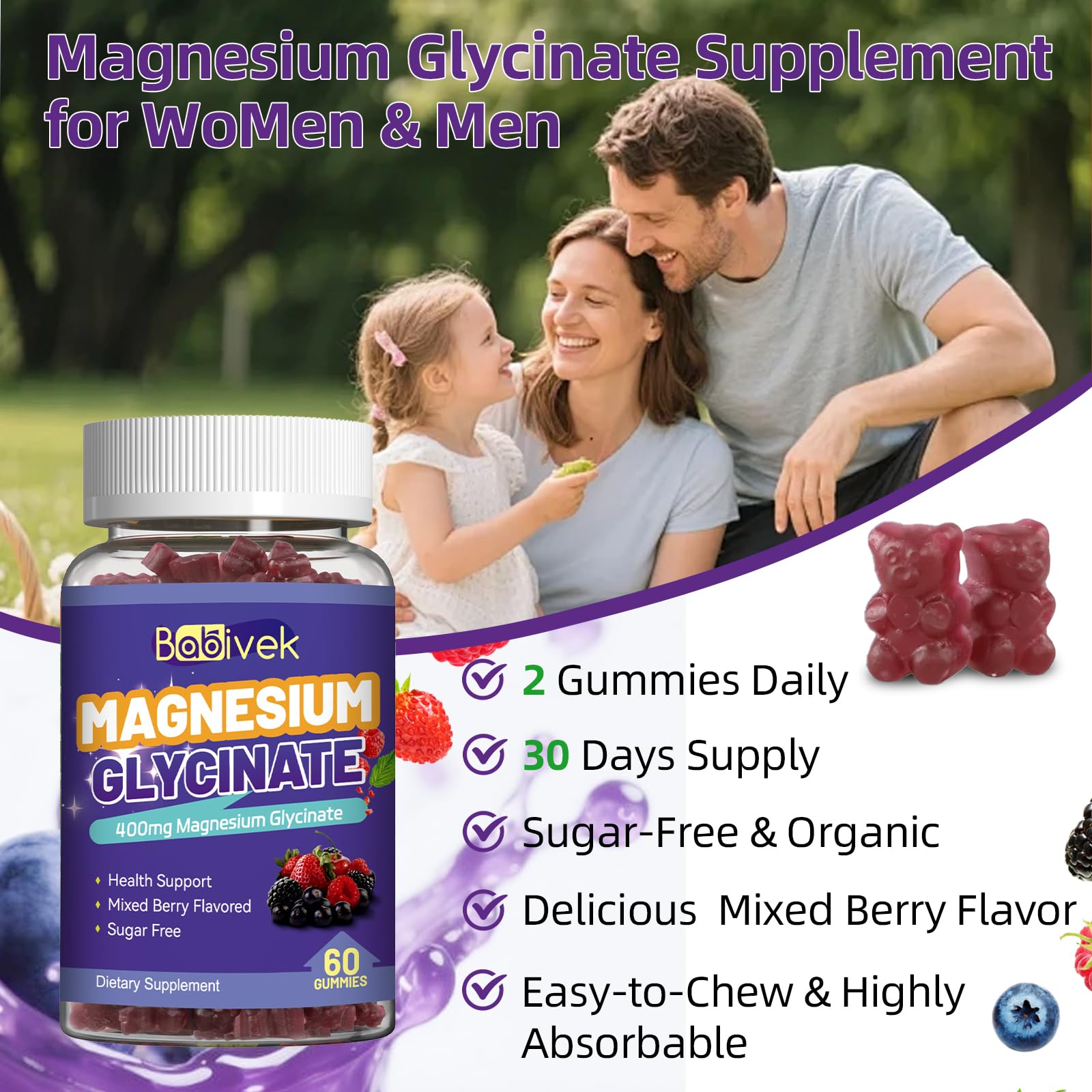 Babivek Magnesium Glycinate Gummies on a wooden table
