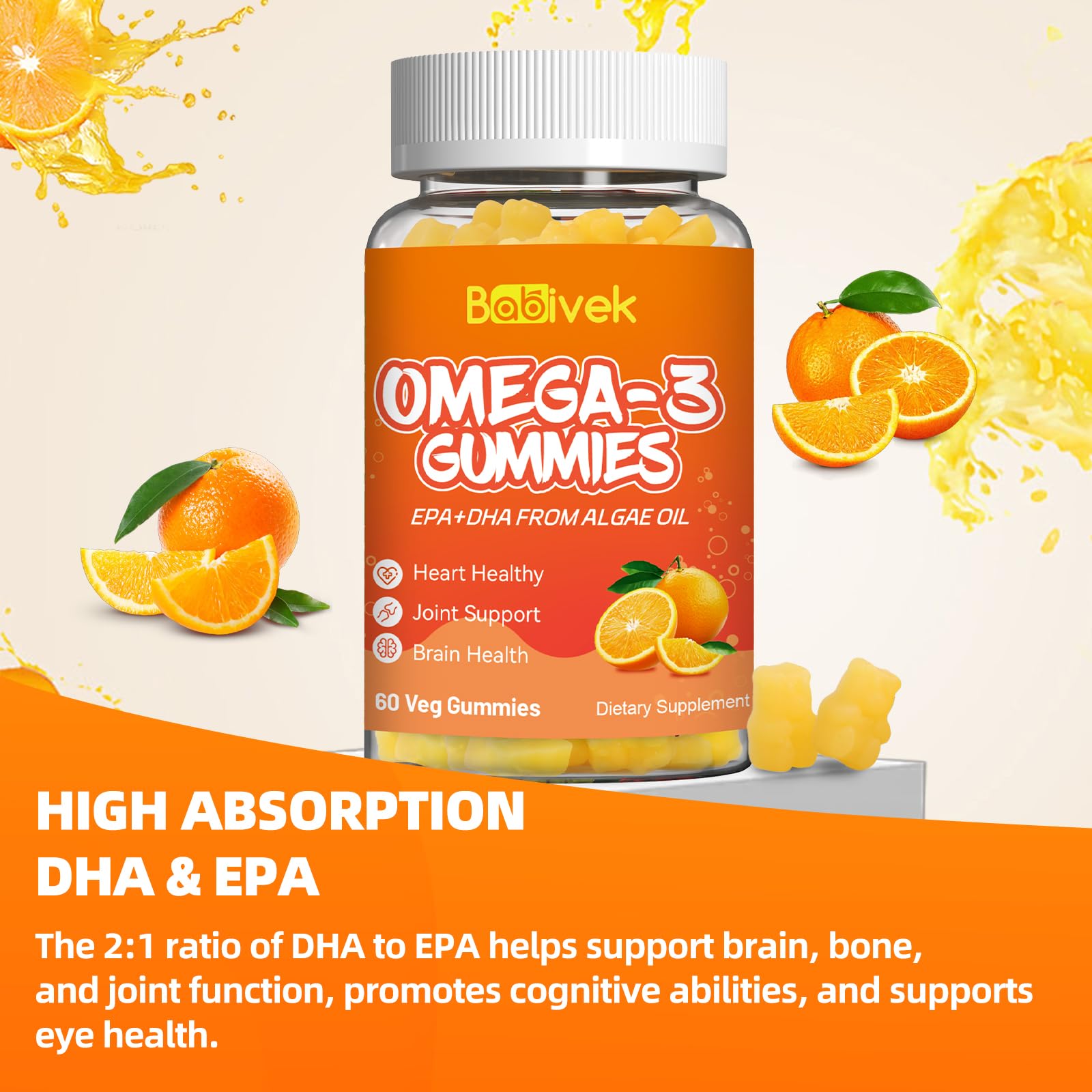 Babivek Omega-3 Gummies back view showing nutritional information
