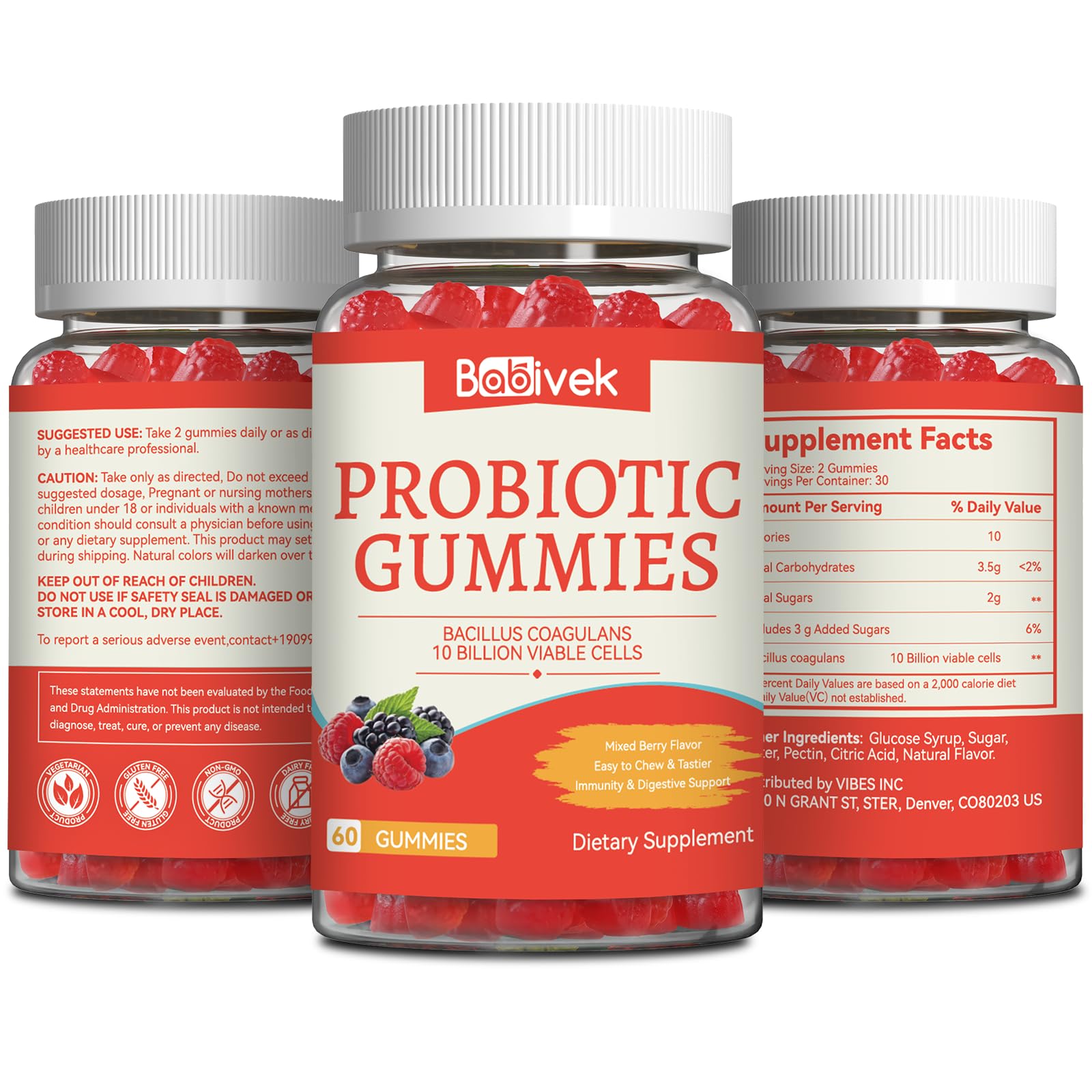Babivek Probiotic Gummies on a wooden table