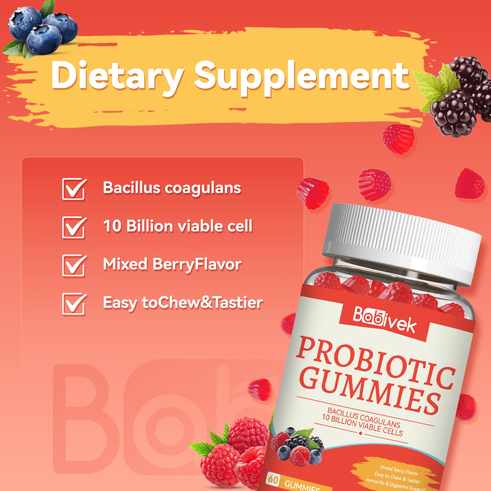 Babivek Probiotic Gummies side view with serving size