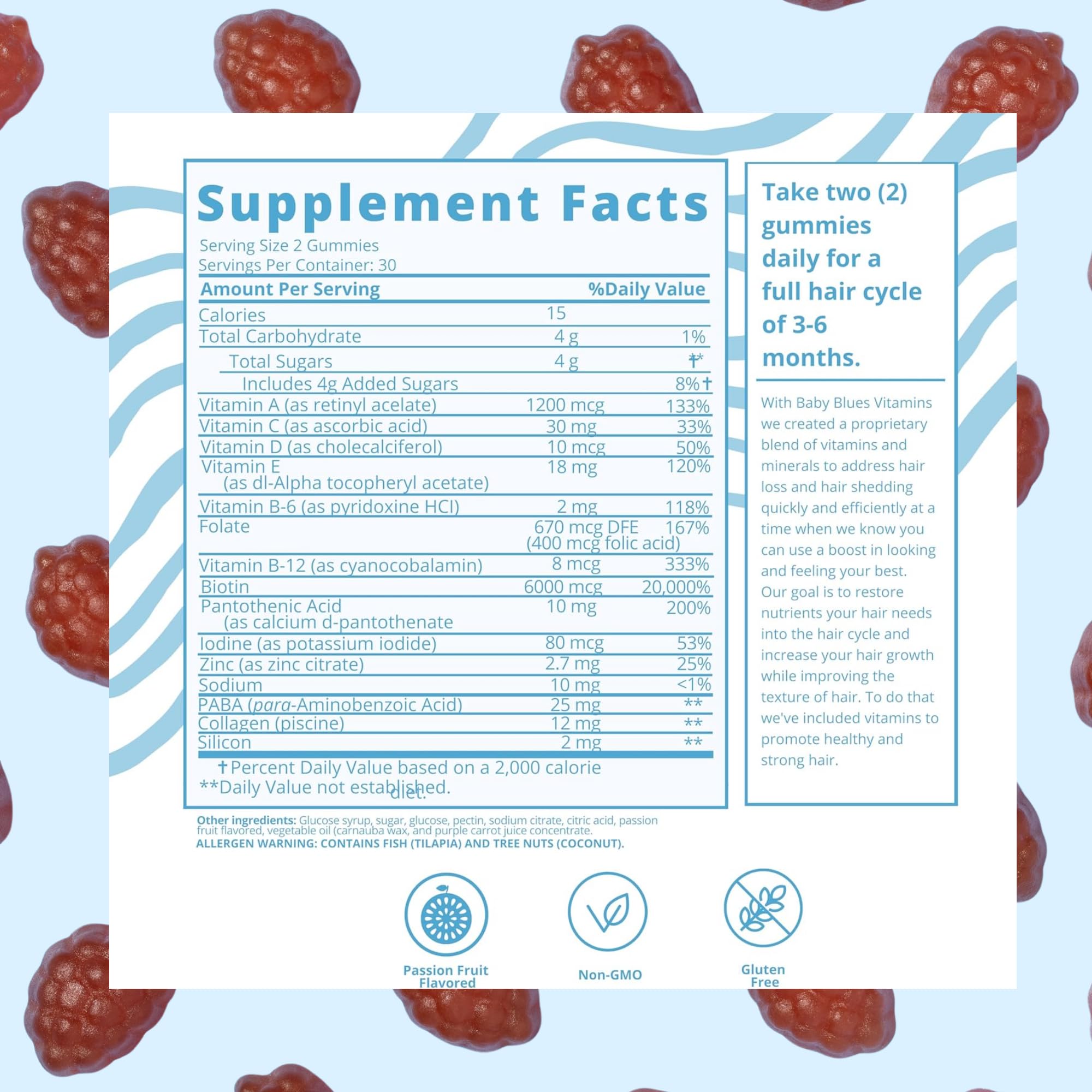 Baby Blues Postpartum Hair Loss Vitamins side view of container