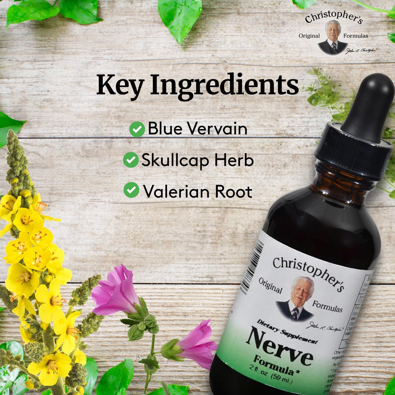 Back label of Christopher's Original Formulas Nerve Formula 2 oz