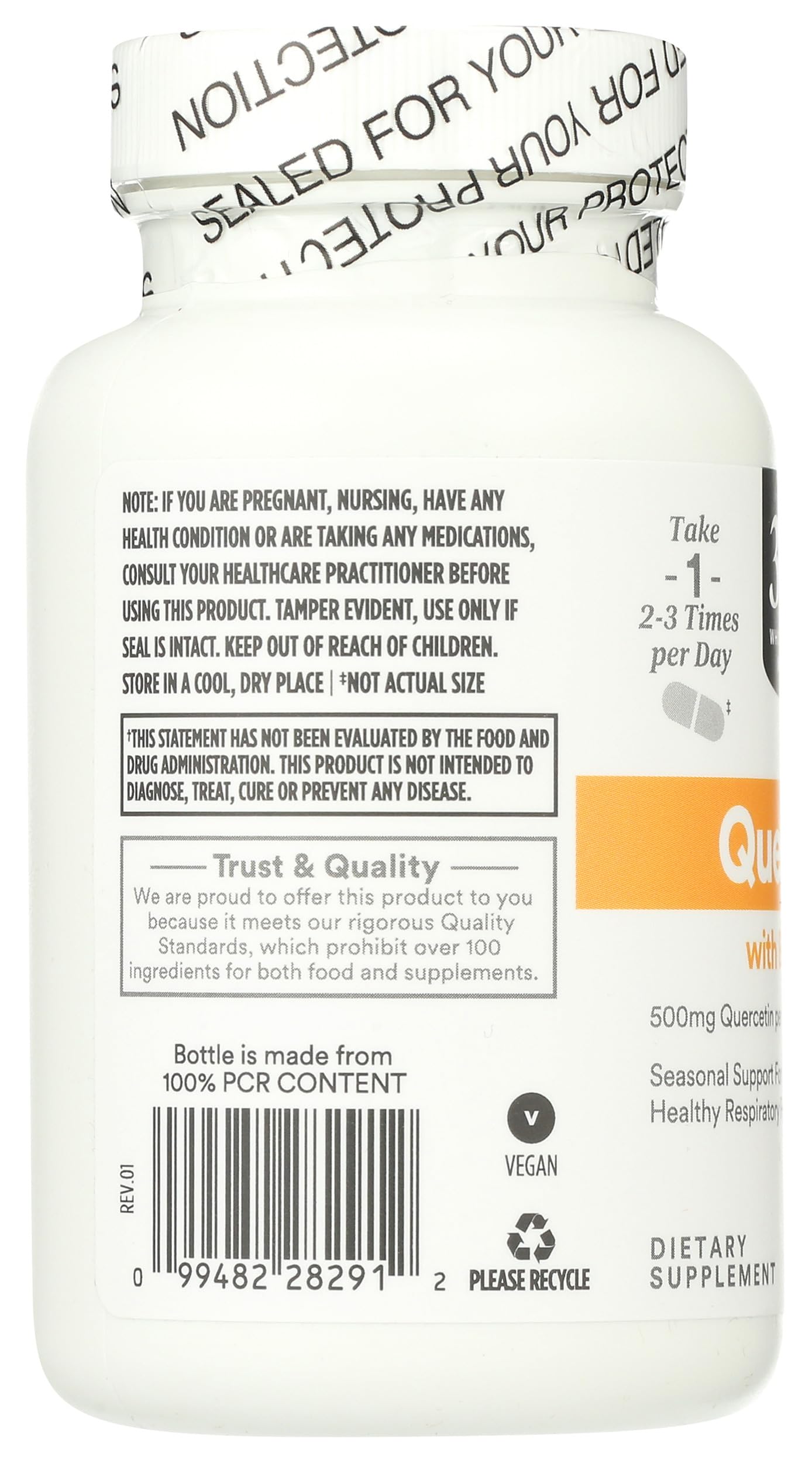 Back of 365 by Whole Foods Market Quercetin with Bromelain bottle