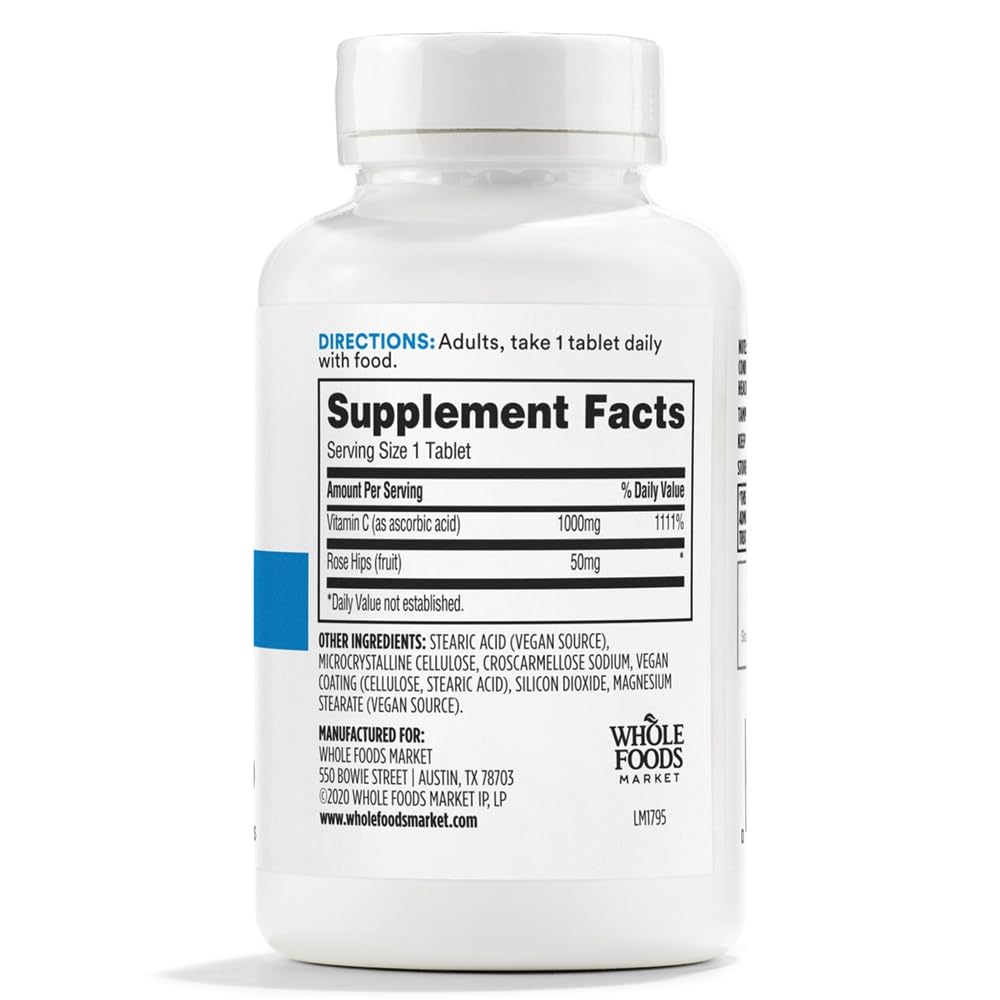 Back of 365 by Whole Foods Market Vitamin C Supplement packaging