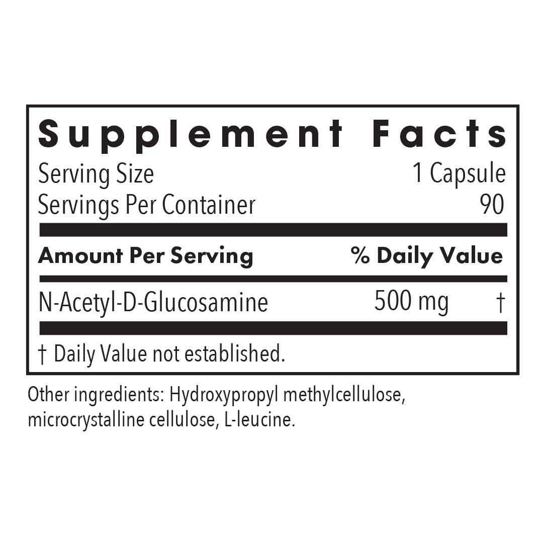 Back of Allergy Research Group N-Acetyl-D-Glucosamine 500mg capsule bottle