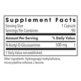 Back of Allergy Research Group N-Acetyl-D-Glucosamine 500mg capsule bottle