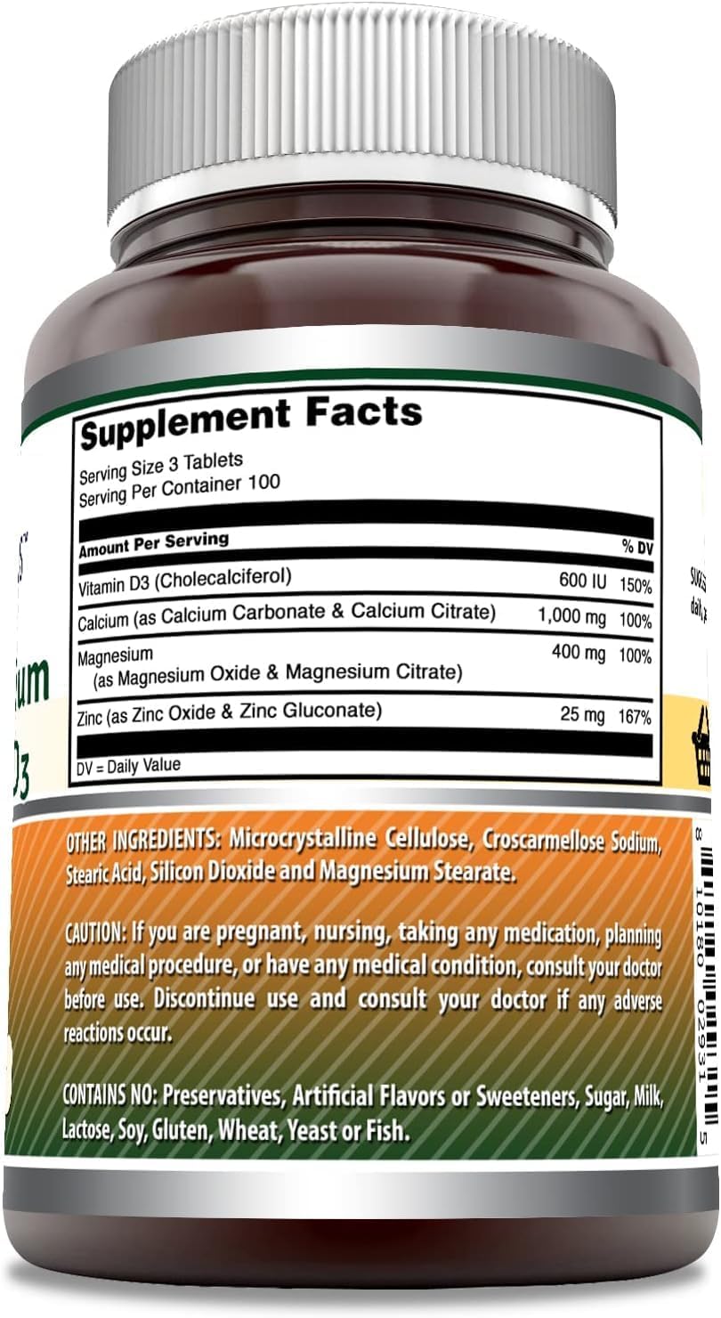 Back of Amazing Nutrition Calcium Magnesium Zinc Supplement packaging