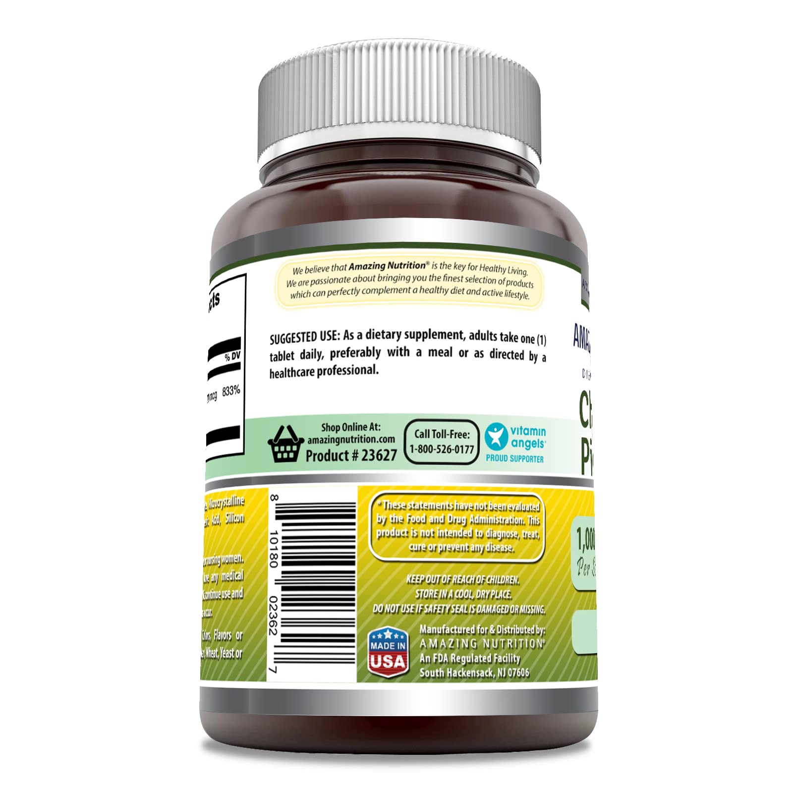 Back of Amazing Nutrition Chromium Picolinate 1000 Mcg supplement packaging