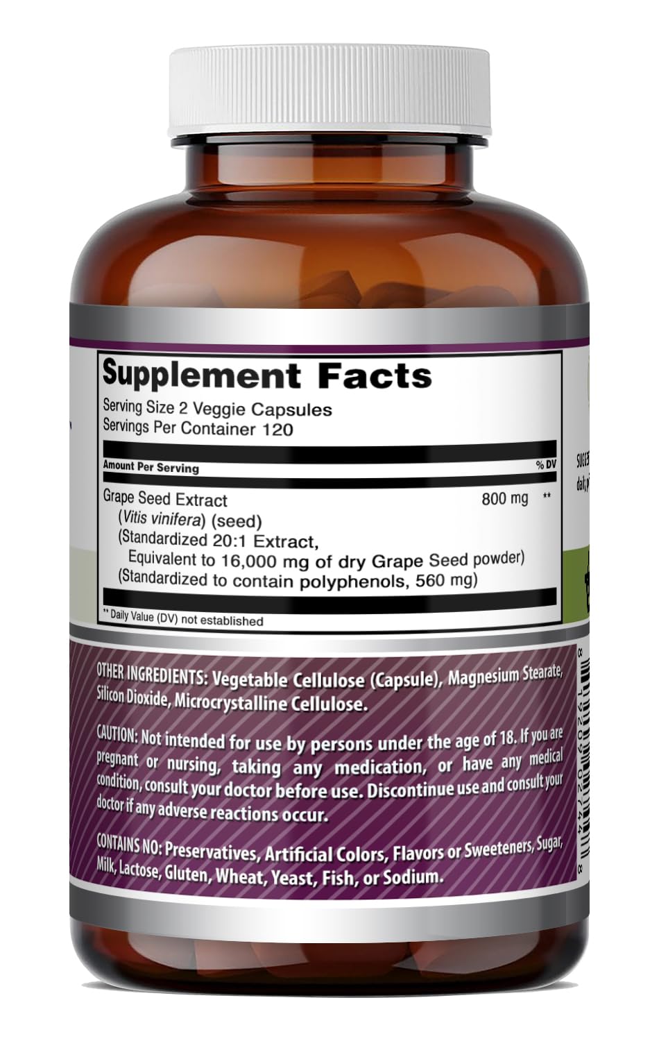 Back of Amazing Nutrition Grape Seed Extract bottle