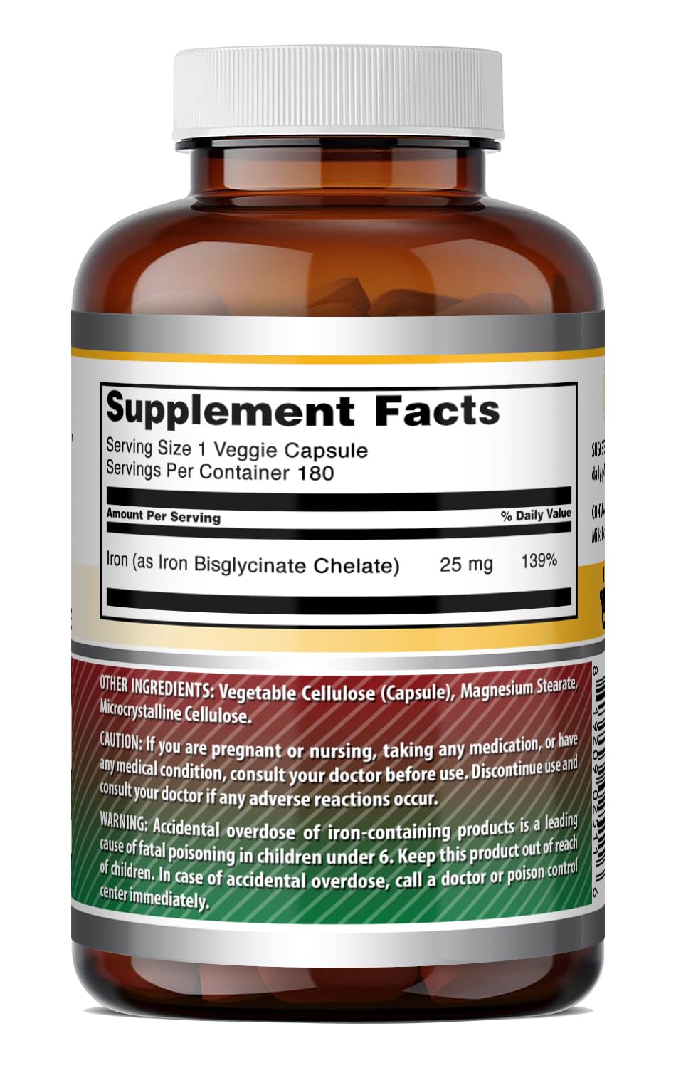 Back of Amazing Nutrition Iron Bisglycinate 25mg bottle