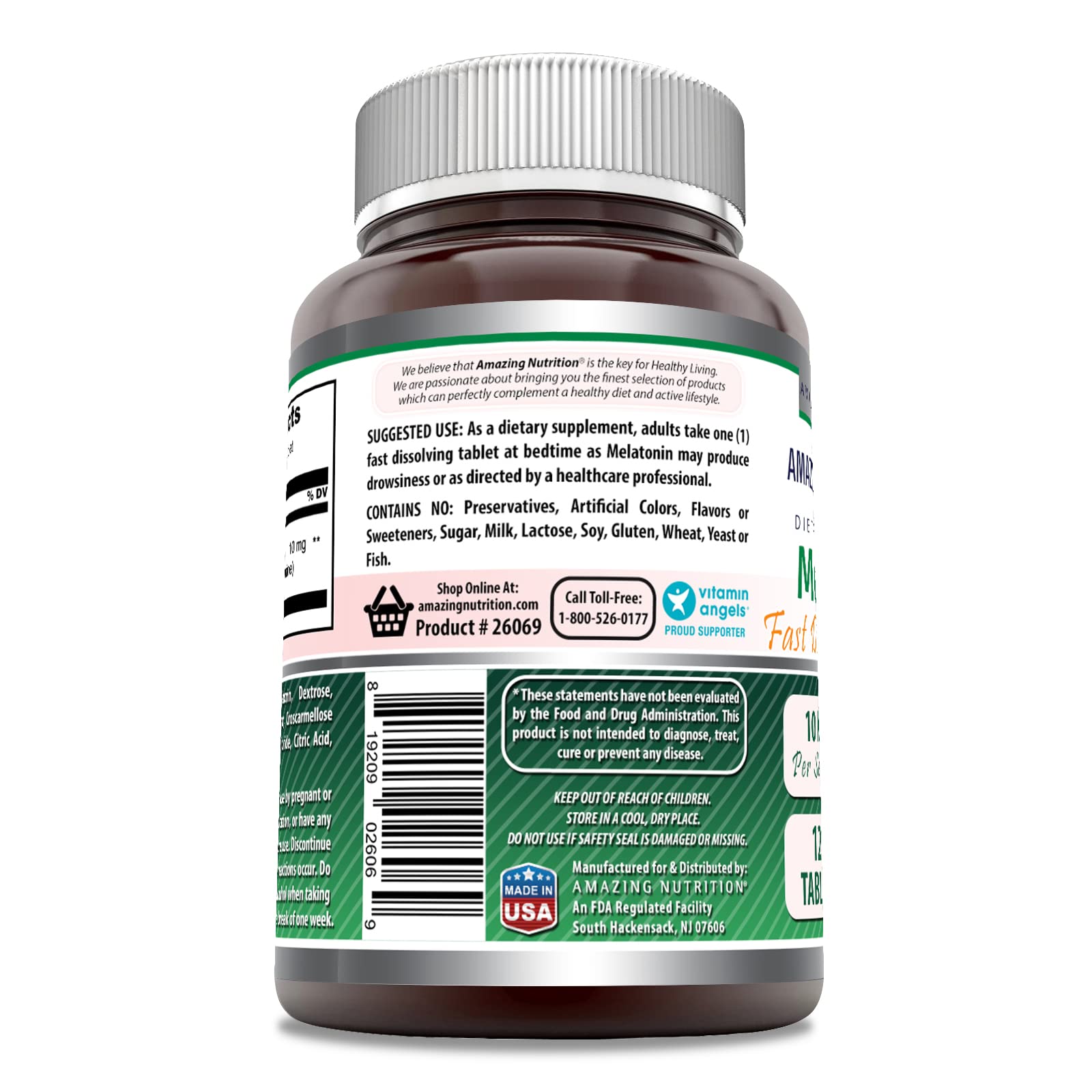 Back of Amazing Nutrition Melatonin 10 Mg tablet packaging