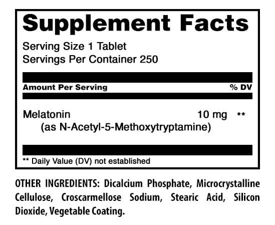 Back of Amazing Nutrition Melatonin Supplement 250 Tablets packaging