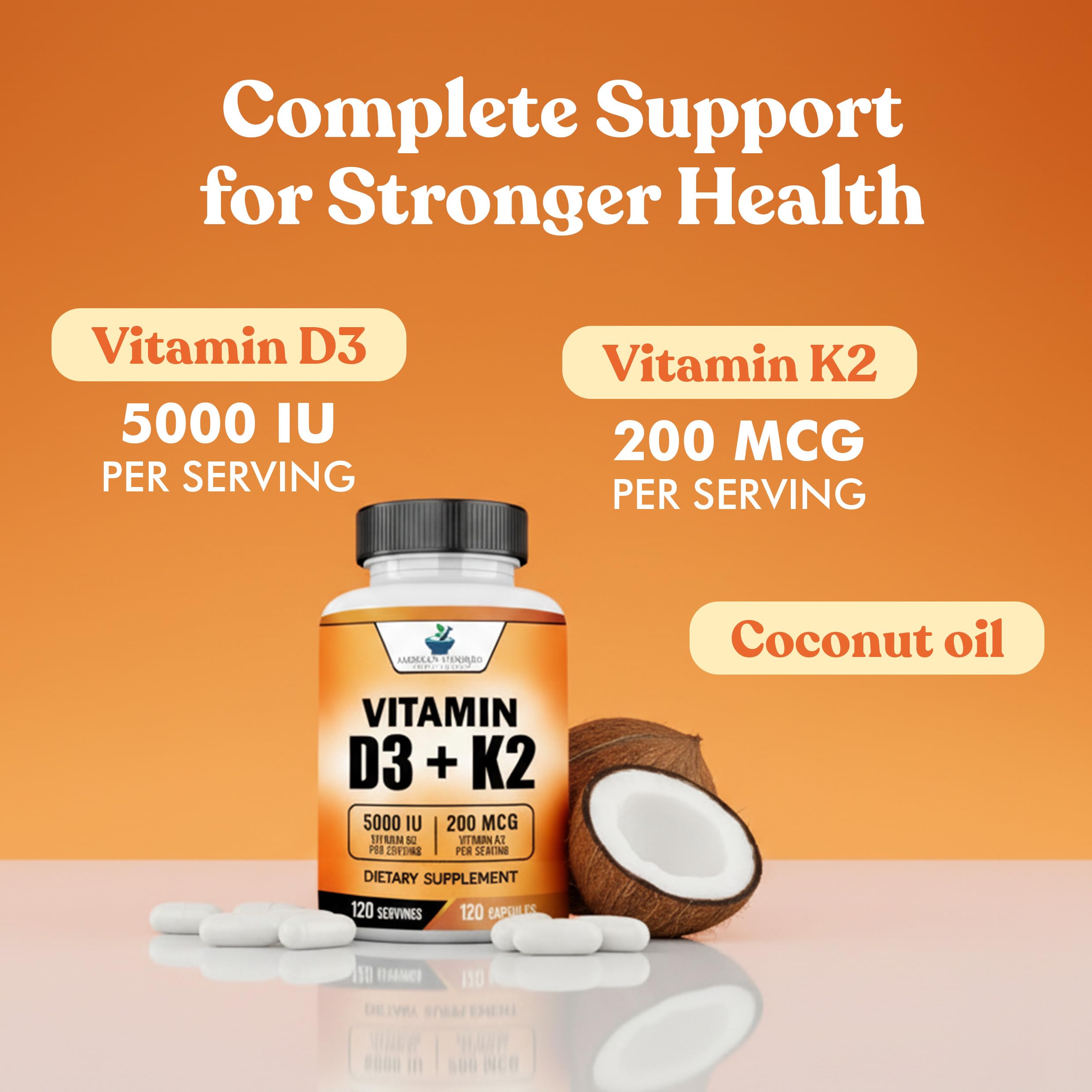 Back of American Standard Supplements Vitamin D3 and K2 bottle