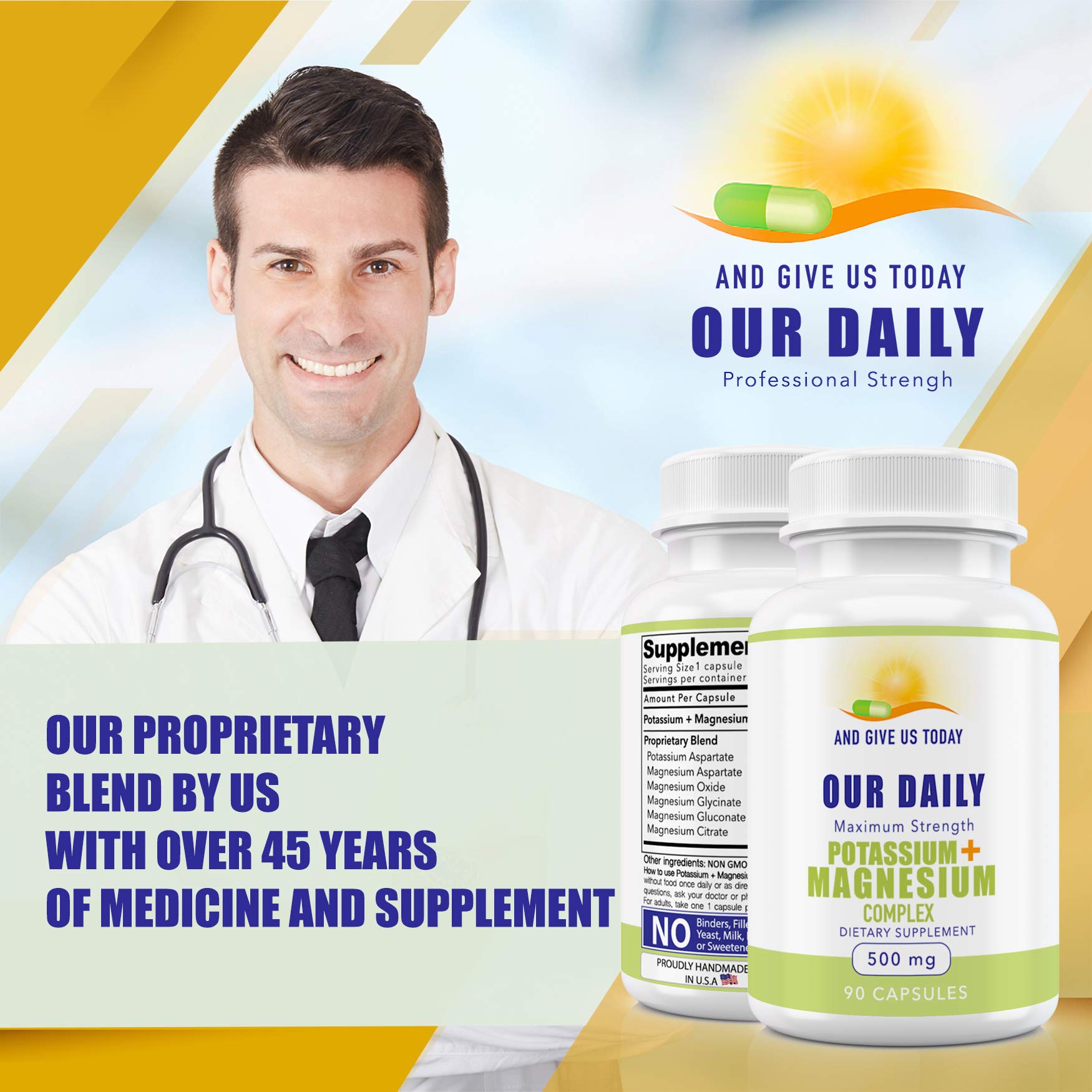 Back of AND GIVE US TODAY OUR DAILY Magnesium + Potassium Capsules packaging