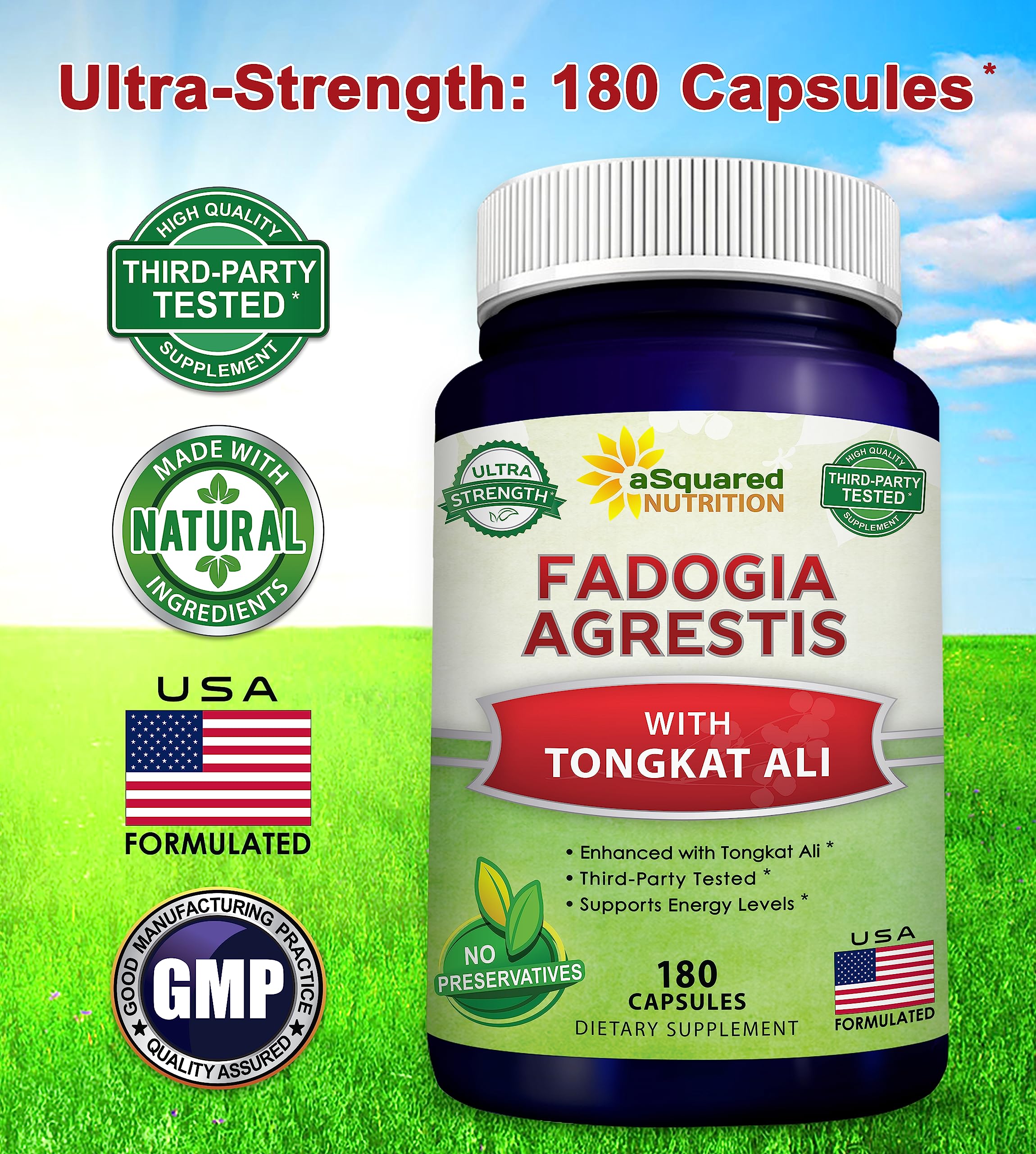 Back of aSquared Nutrition Fadogia Agrestis + Tongkat Ali supplement bottle