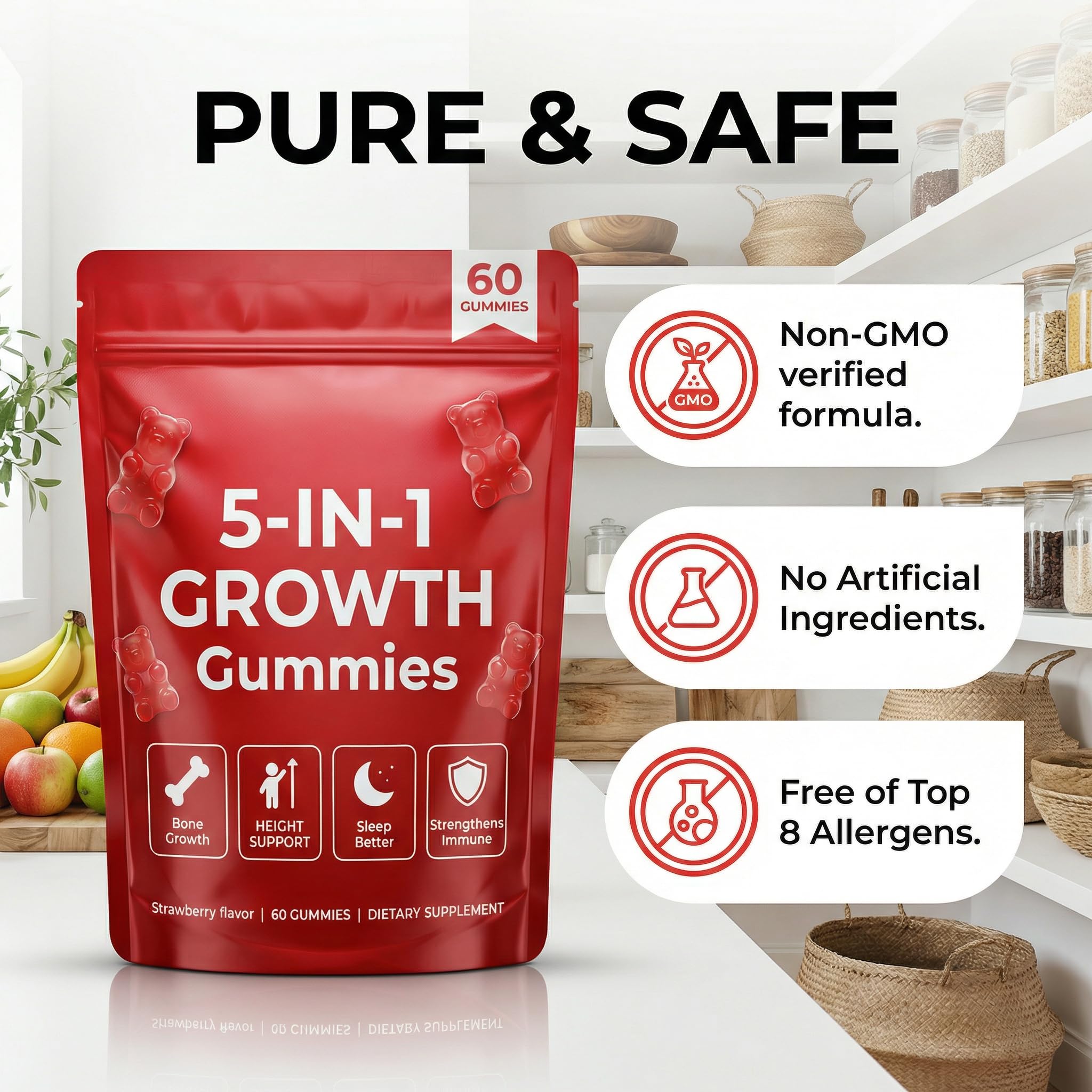 Back of BERSEG Strawberry Gummies packaging with ingredient list