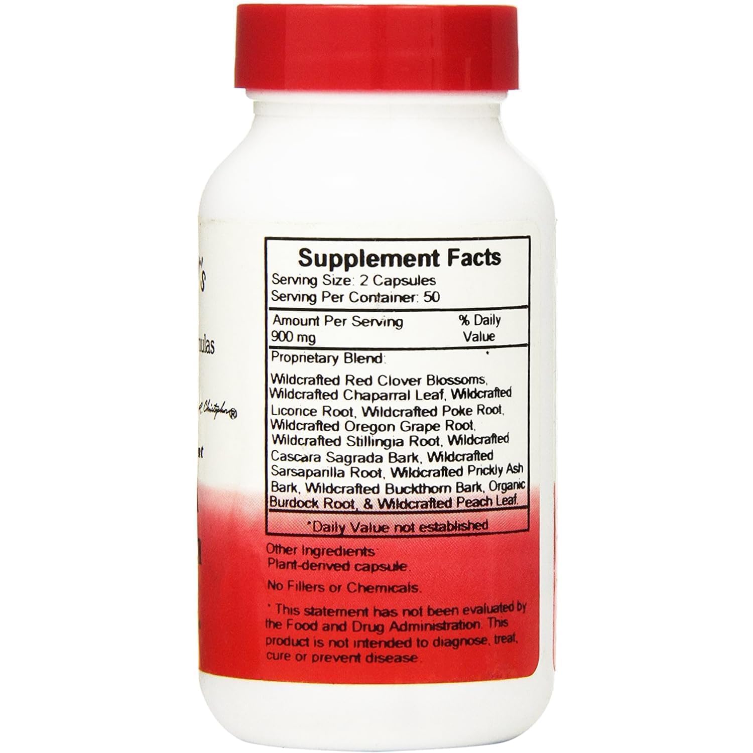 Back of Christopher's Vein Support Formula bottle showing ingredients list