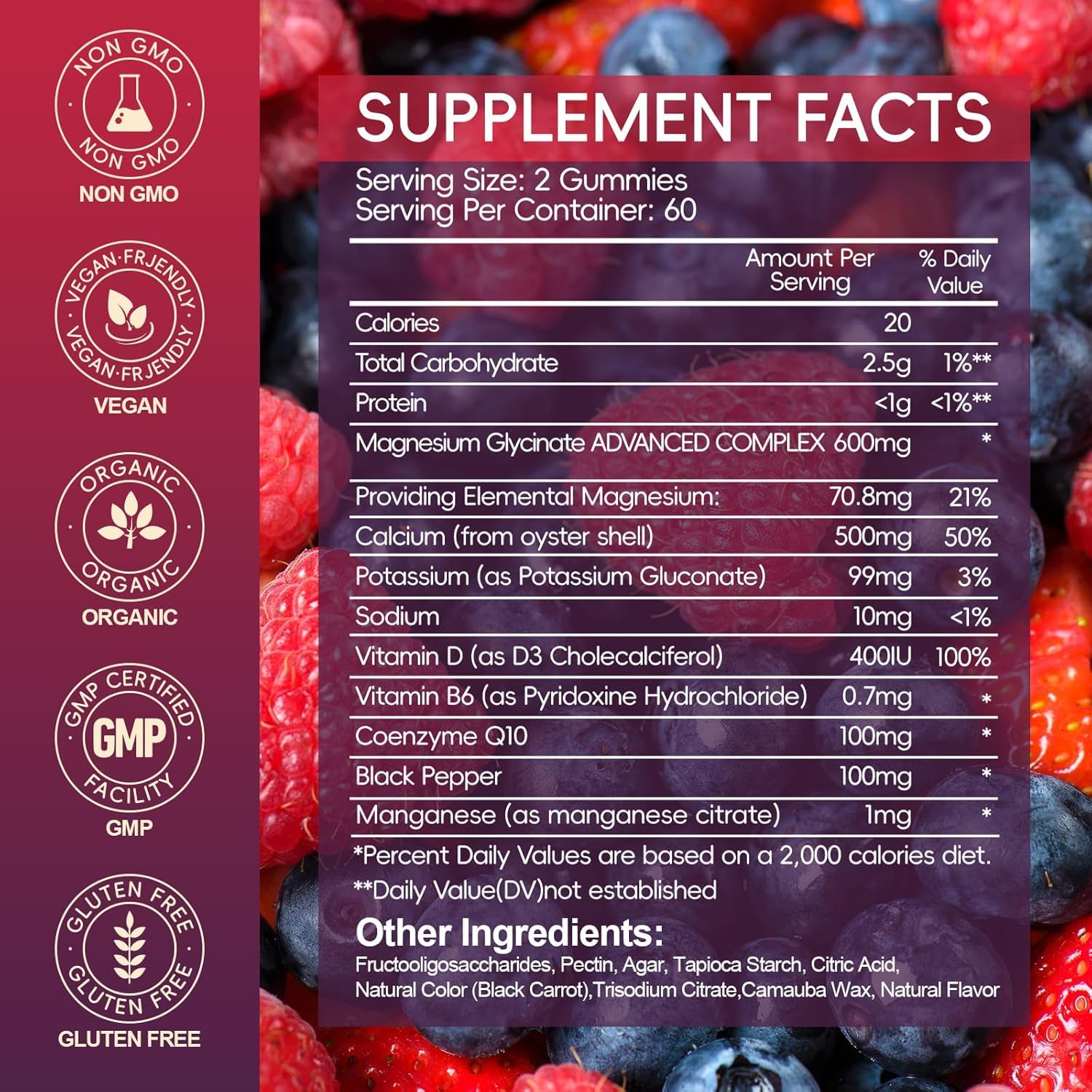 Back of Cytona Magnesium Glycinate Gummies bottle showing ingredients