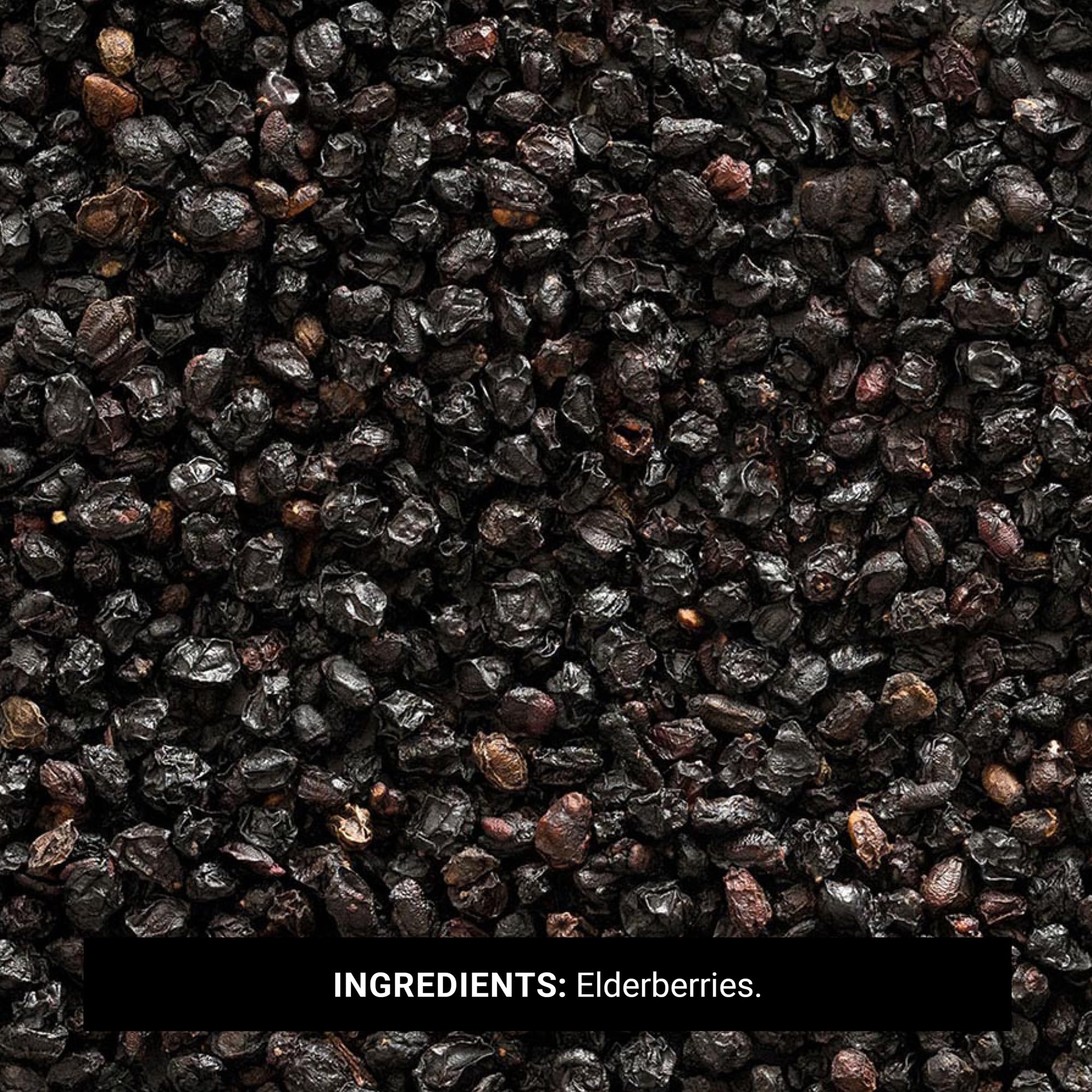 Back of Frontier Co-op Dried Elderberries package with nutritional information