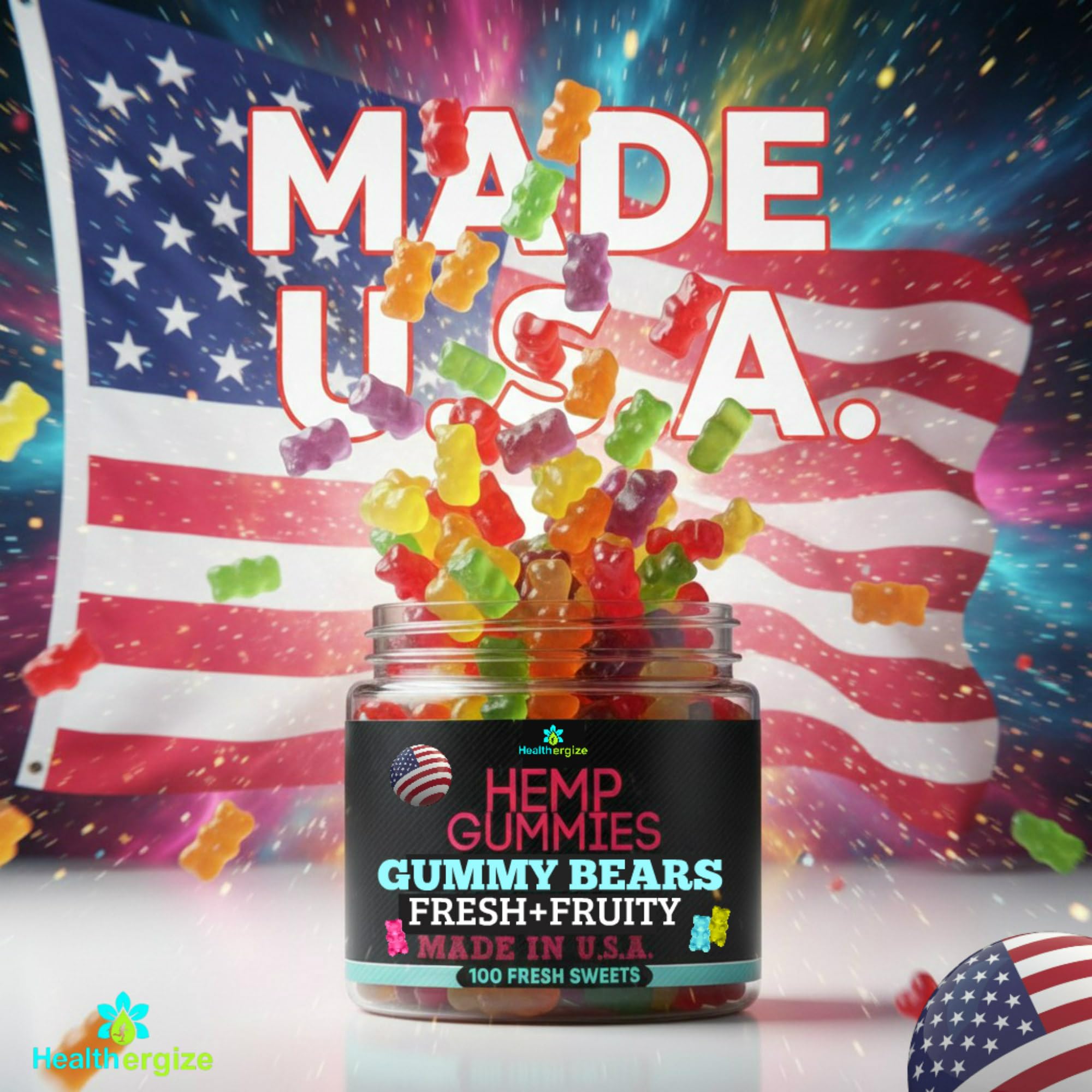 Back of Healthergize Hemp Gummies bottle showing ingredients