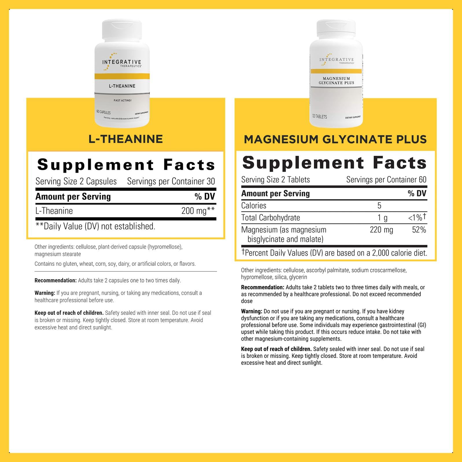 Back of Integrative Therapeutics Magnesium Glycinate Plus & L-Theanine Bundle packaging
