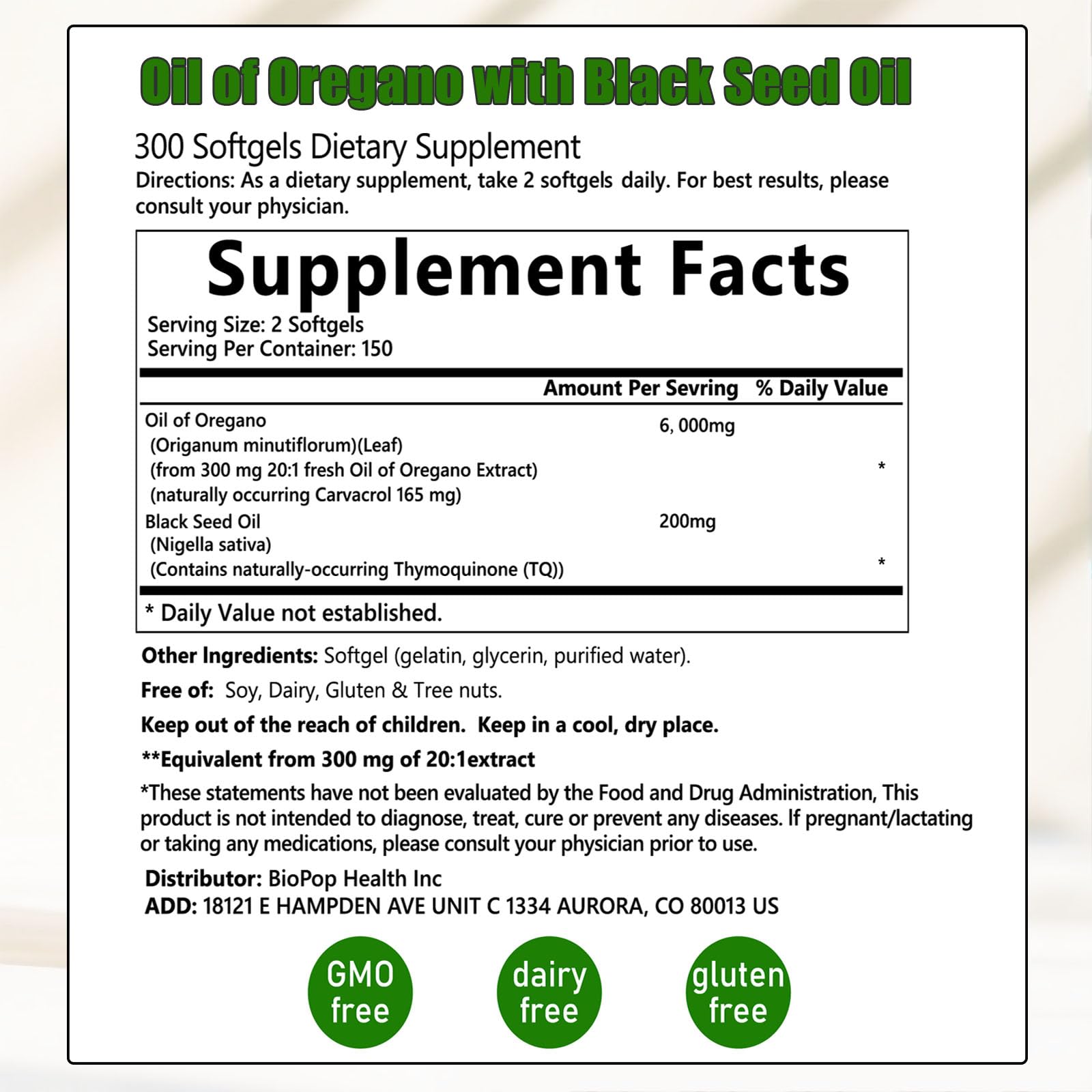 Back of ixarco Oil of Oregano Softgels packaging