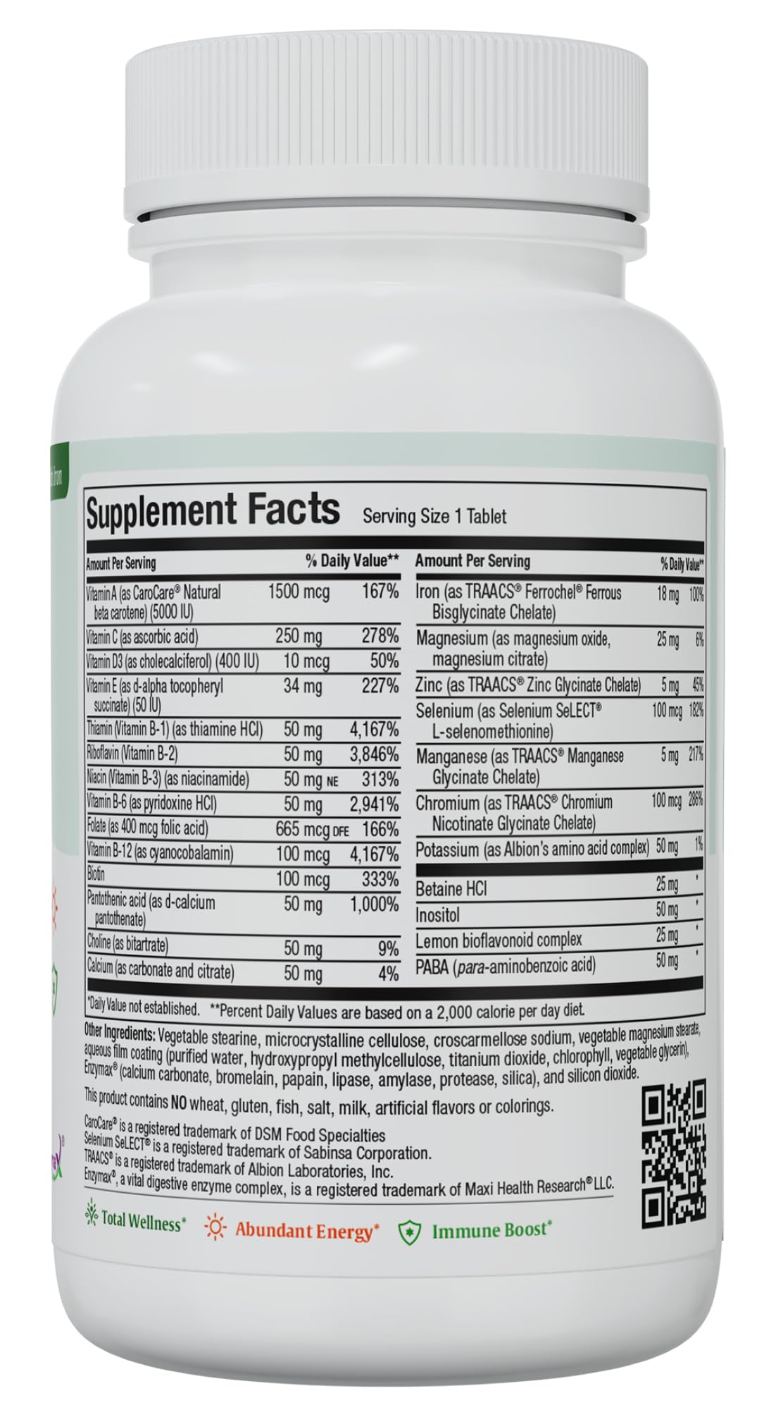 Back of Maxi Health Maxivite Complete Multivitamin packaging