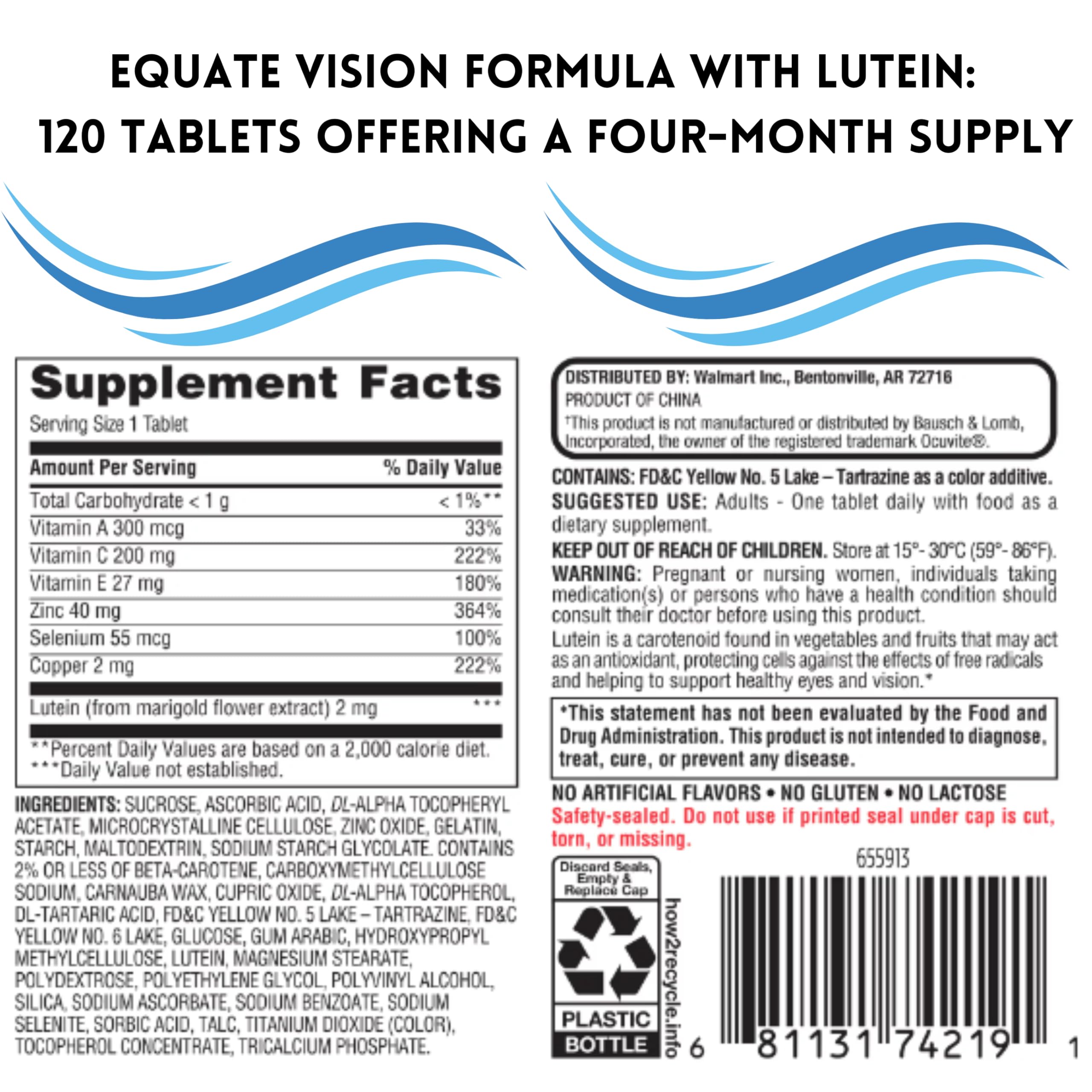 Back of ME GUSTA SHOP Lutein Vision Formula bottle