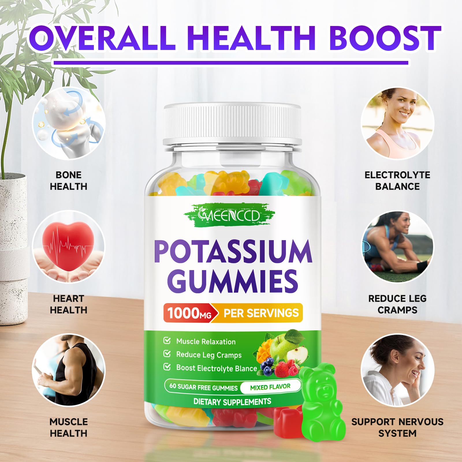 Back of MEENCCD Potassium Citrate Gummies packaging with ingredient list
