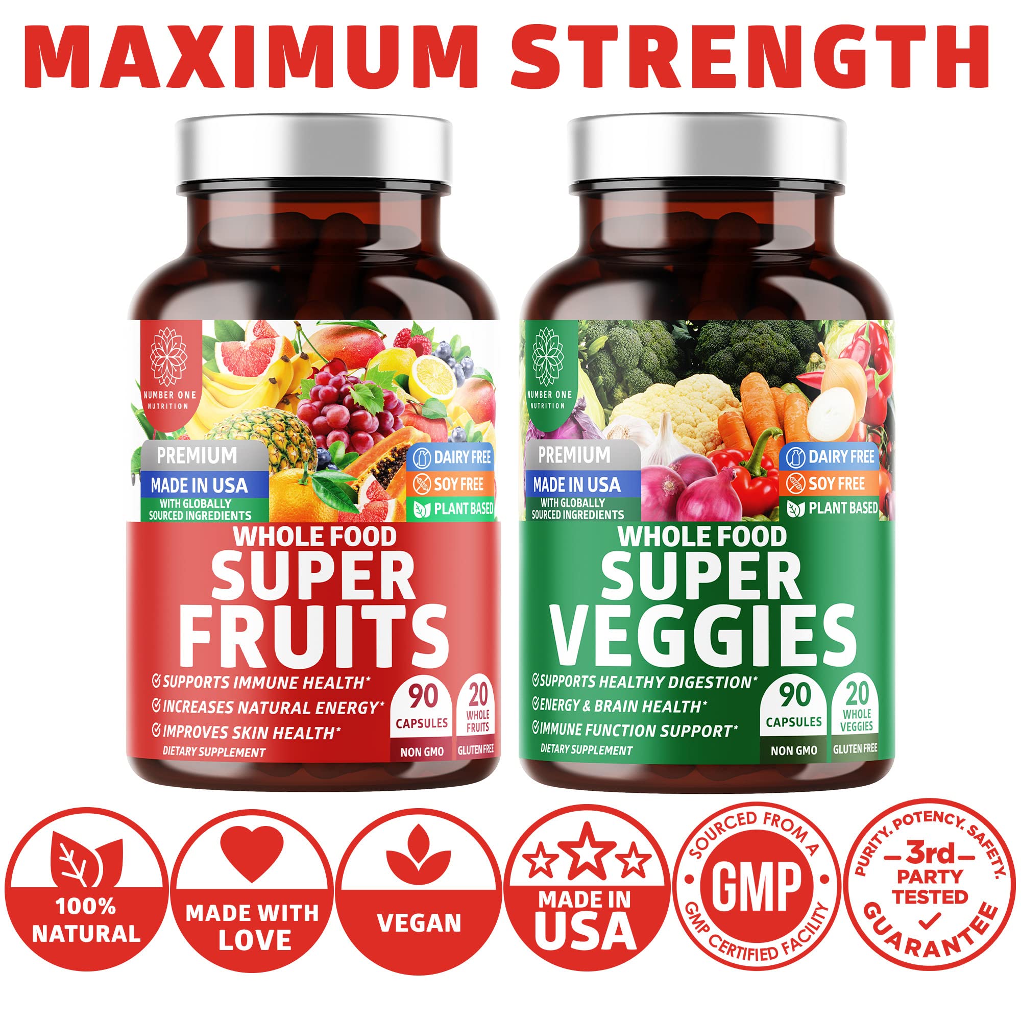 Back of Number One Nutrition Super Fruits and Veggies capsule bottle
