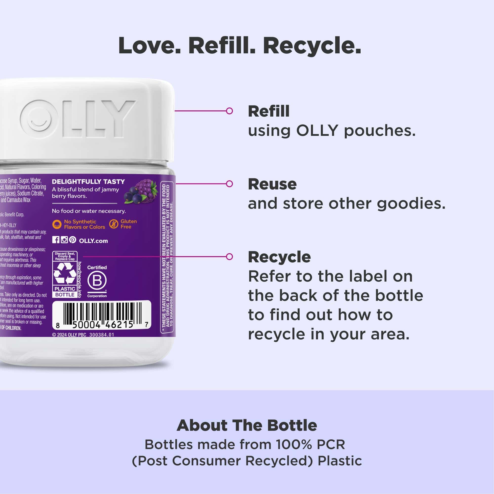 Back of OLLIE daily wellness Sleep + Elderberry Gummies packaging with ingredient list
