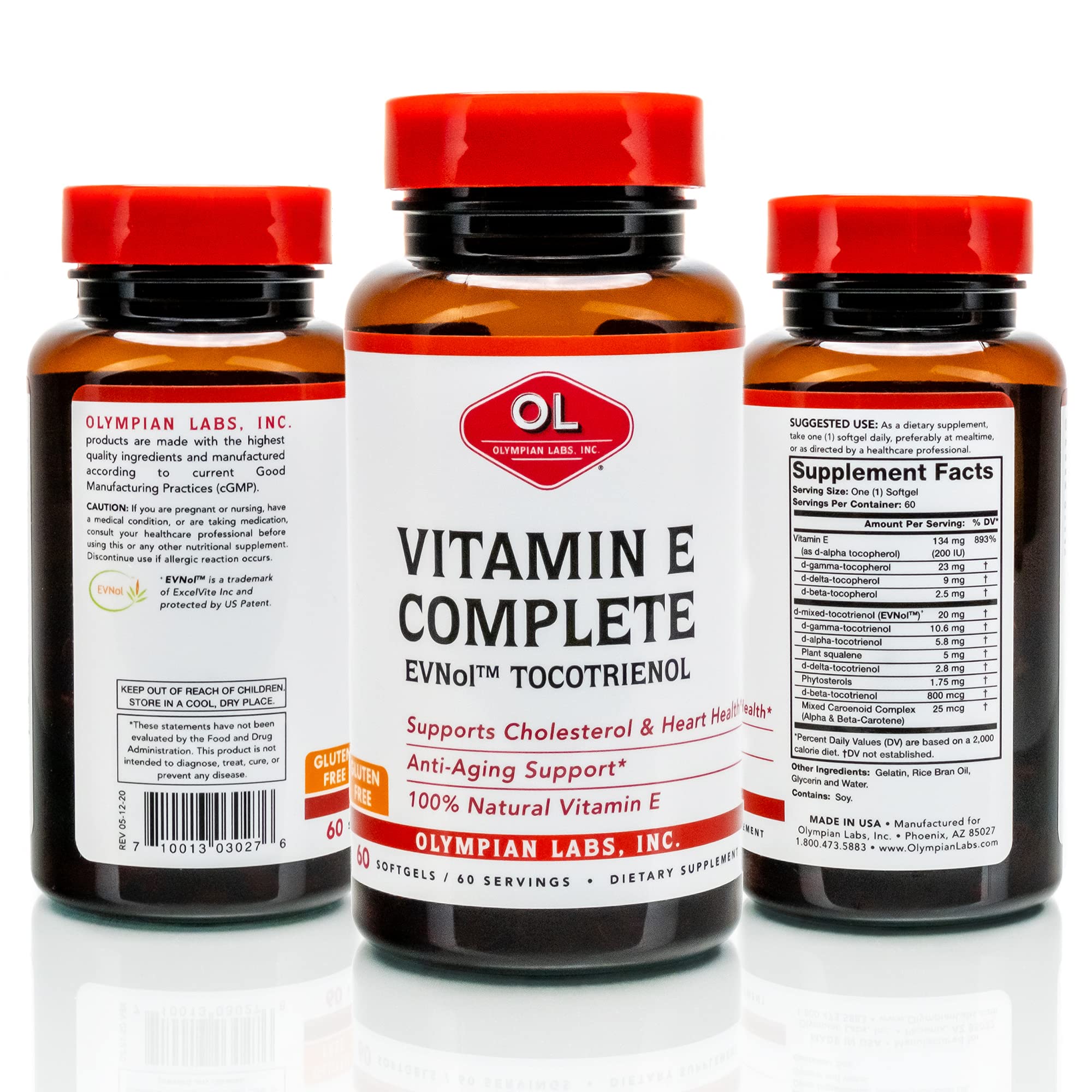 Back of Olympian Labs Vitamin E softgels packaging
