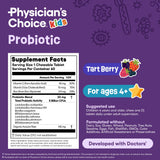 Back of Physician's CHOICE Kids Probiotic Chewable Tablets packaging with ingredient list