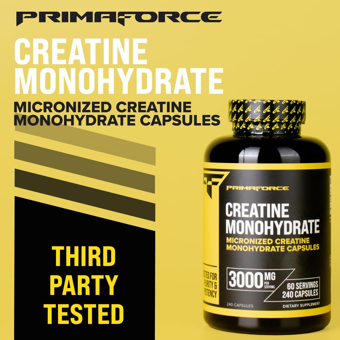Back of Primaforce Creatine Monohydrate Capsules bottle